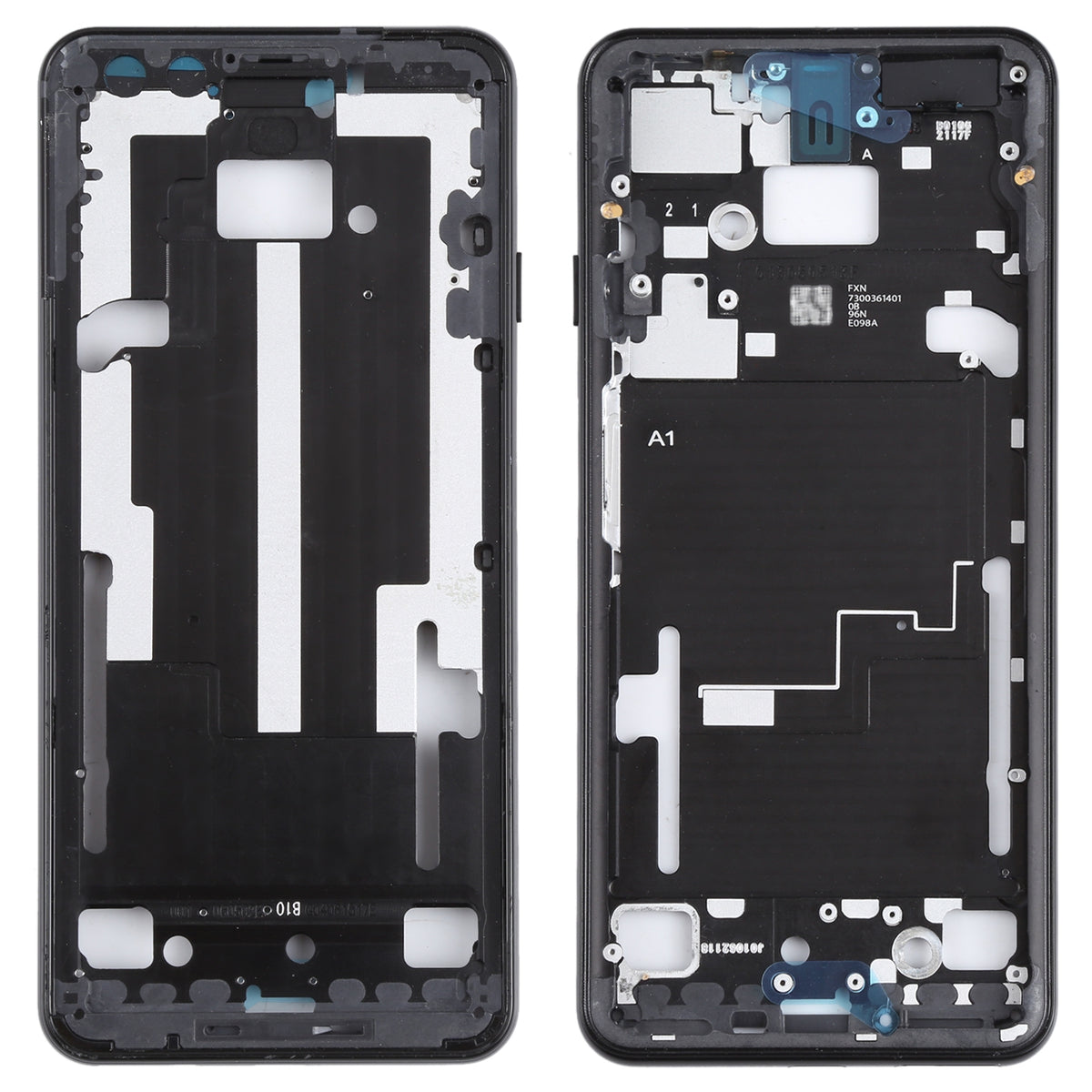 Mid Frame Housing For Google Pixel 3 XL (Just Black) - replacement part additional angle