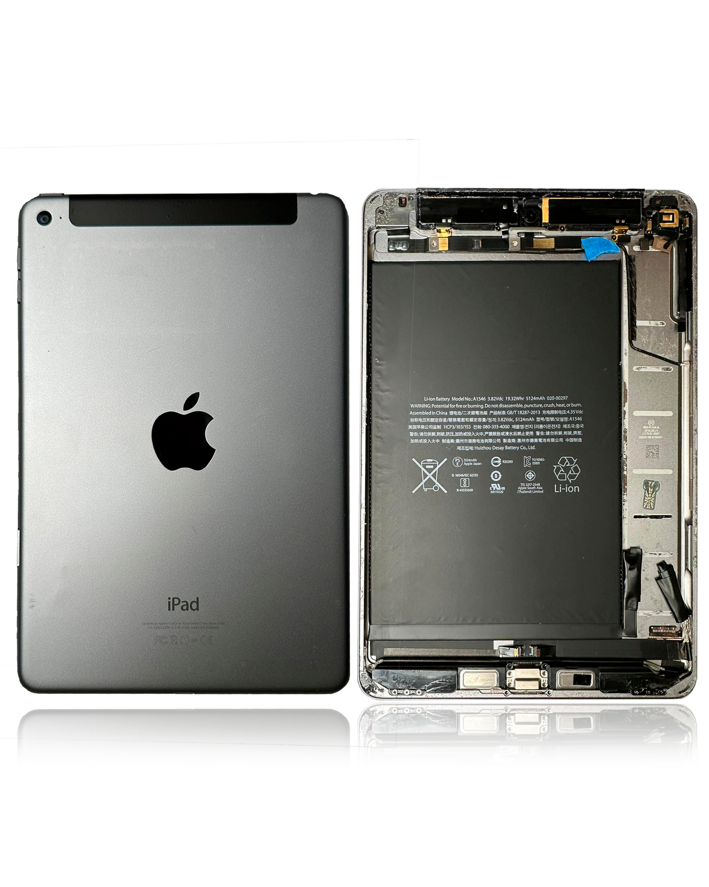 Back Housing W/ Small Components Pre-Installed For iPad Mini 4 (WIFI cellular) (Used OEM Pull: Grade C) (Space Gray)