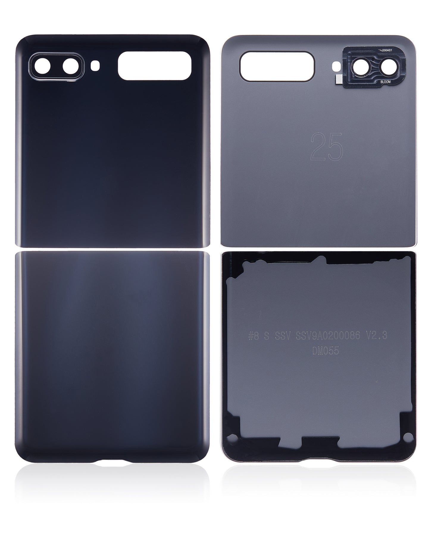 Top & Bottom Back Cover Glass With Camera Lens For Samsung Galaxy Z Flip 4G (F700) / Z Flip 5G (F707) (Aftermarket Plus) (Mirror Black) - View 6