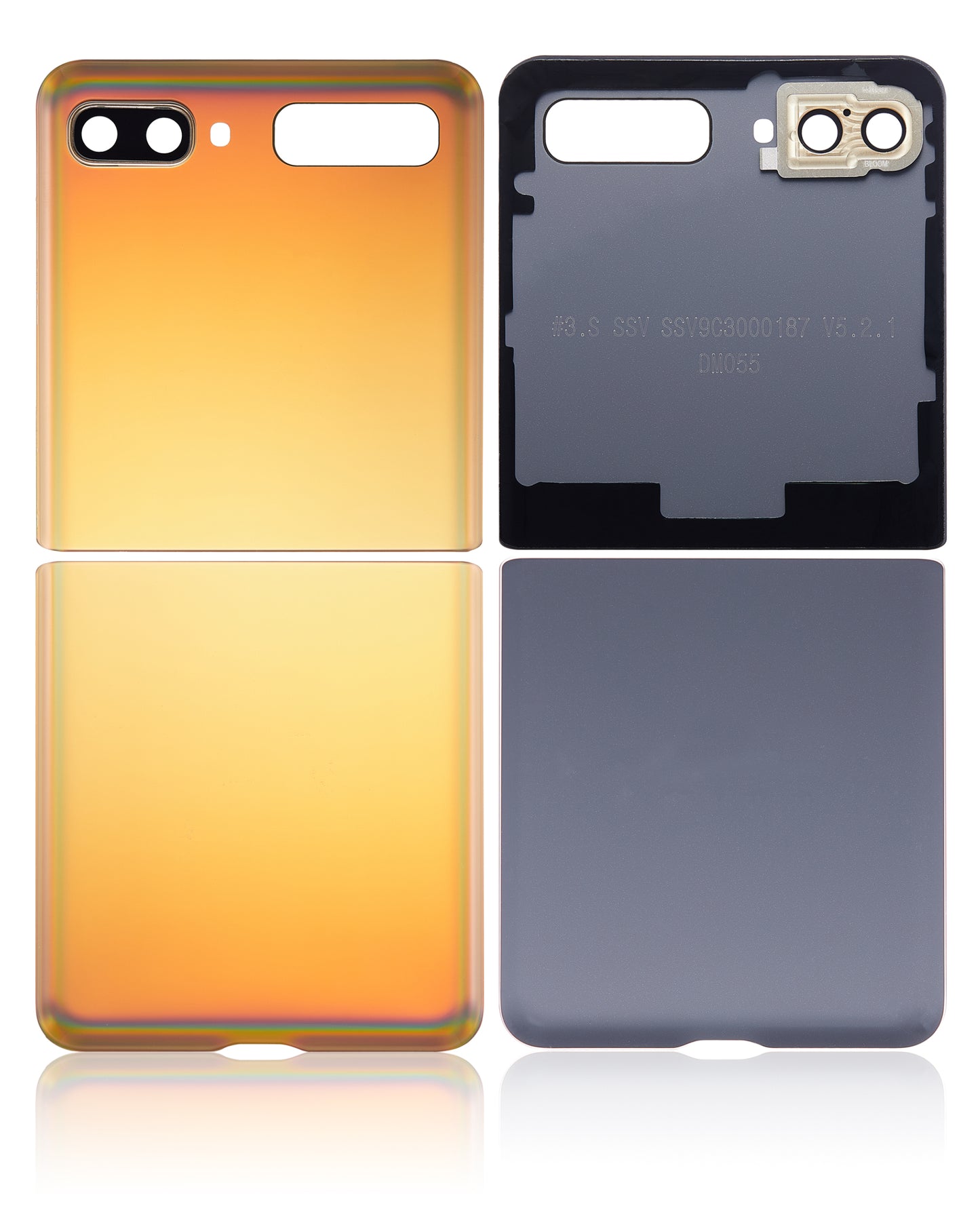 Top & Bottom Back Cover Glass With Camera Lens For Samsung Galaxy Z Flip 4G (F700) / Z Flip 5G (F707) (Aftermarket Plus) (Mirror Gold) - View 6