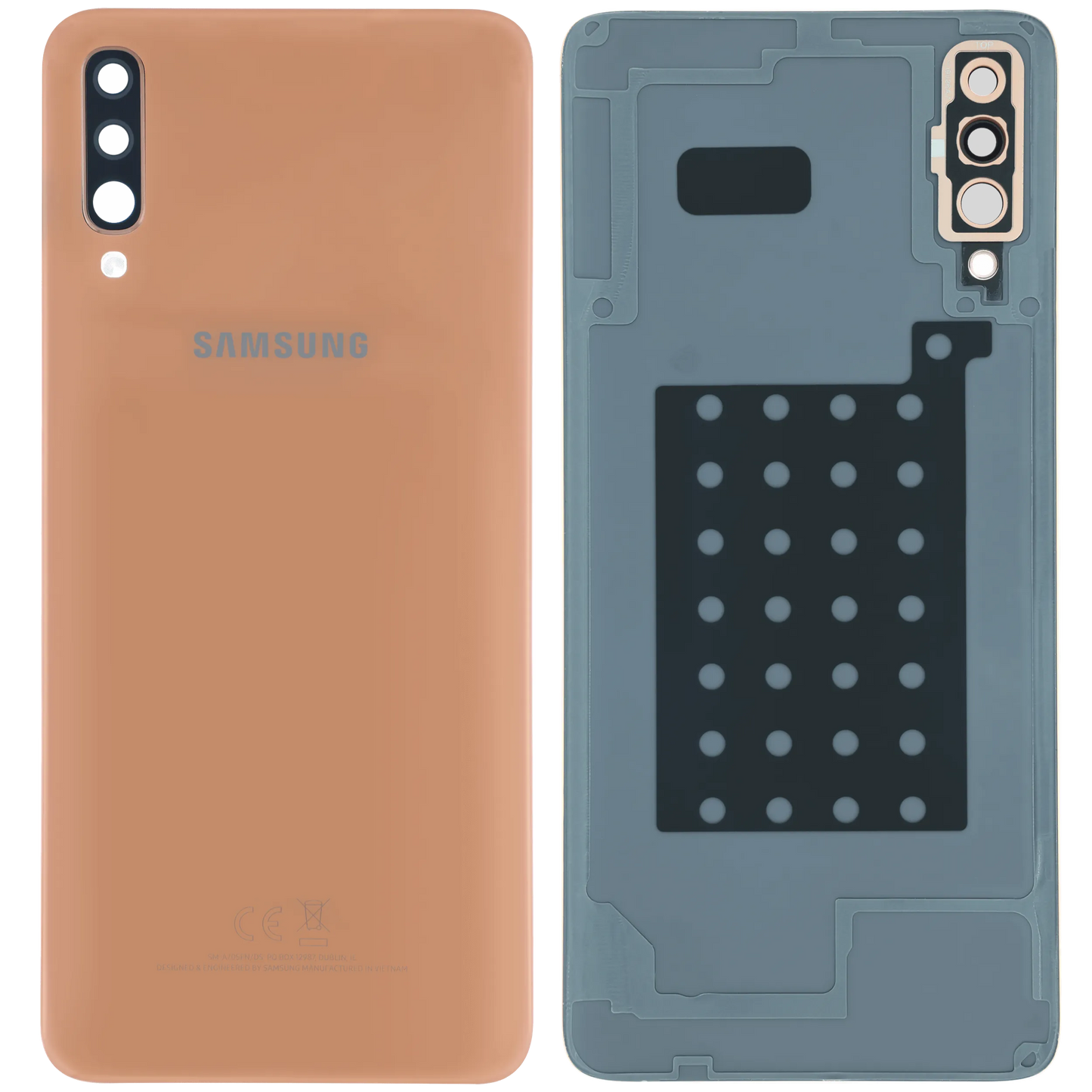 Back Cover with Camera Lens Compatible For Samsung Galaxy A70 (A705) (Service Pack) (Orange)