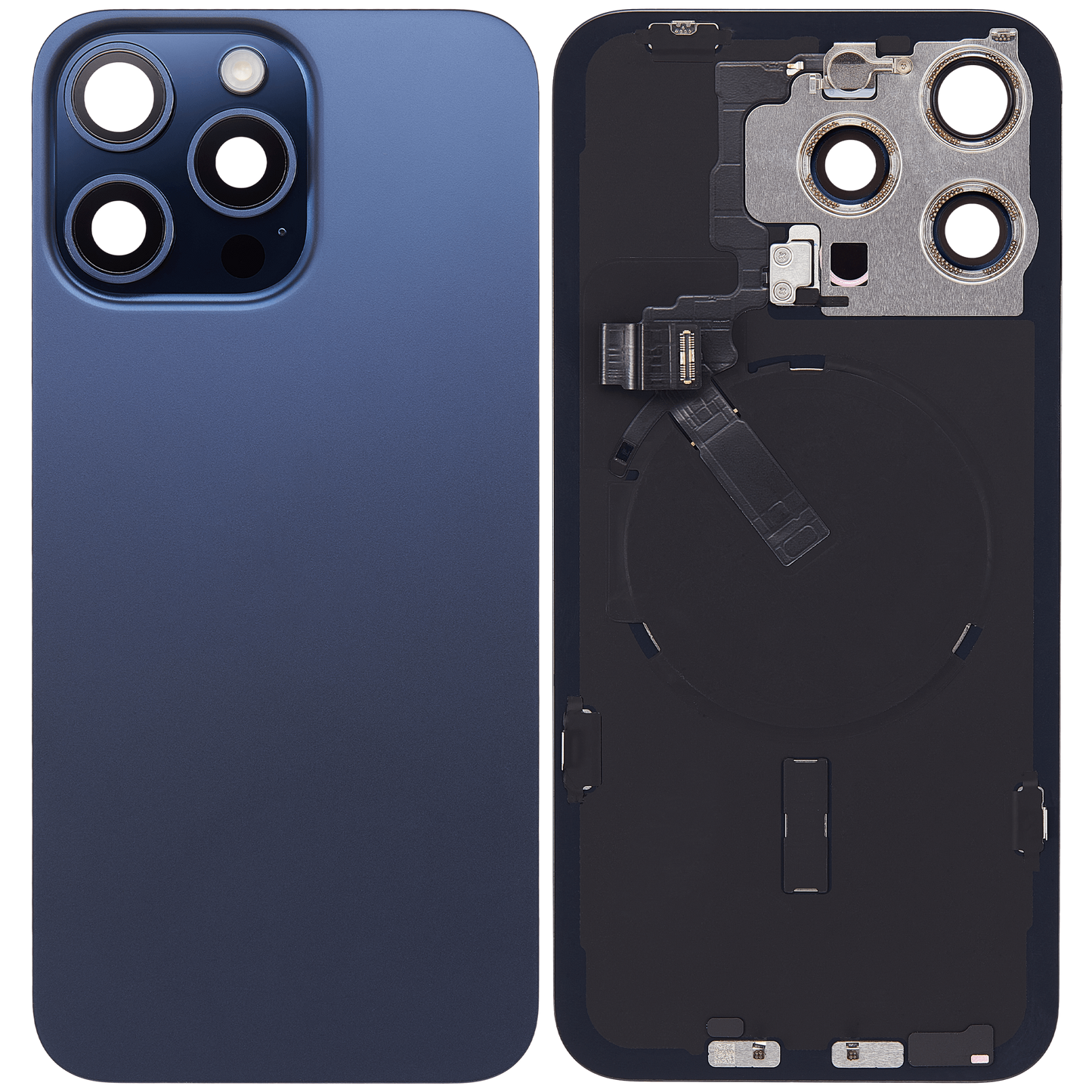 Back Glass w/ MagSafe Magnet & NFC & Flashlight Flex For iPhone 15 Pro Max (Used OEM Pull: Grade A) (Blue Titanium)