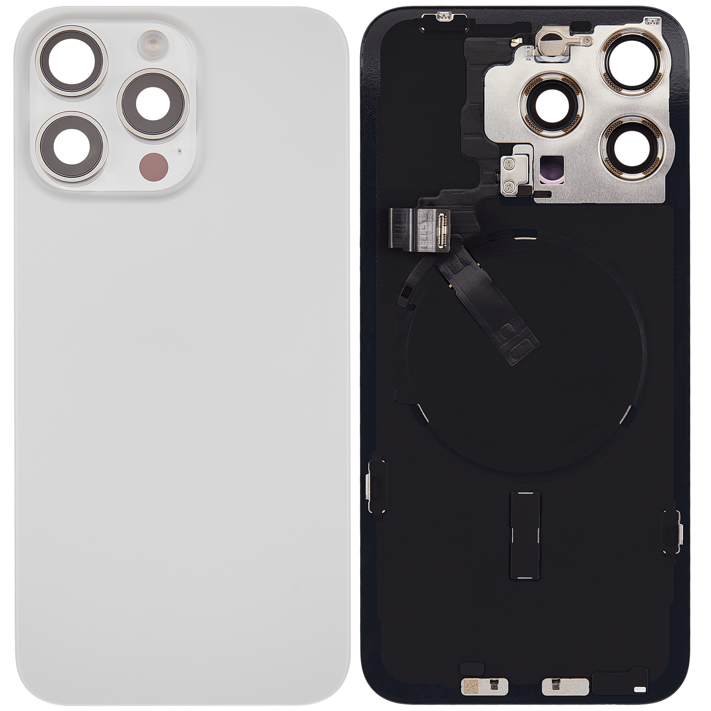 Back Glass w/ MagSafe Magnet & NFC & Flashlight Flex For iPhone 15 Pro Max (Used OEM Pull: Grade A) (White Titanium)