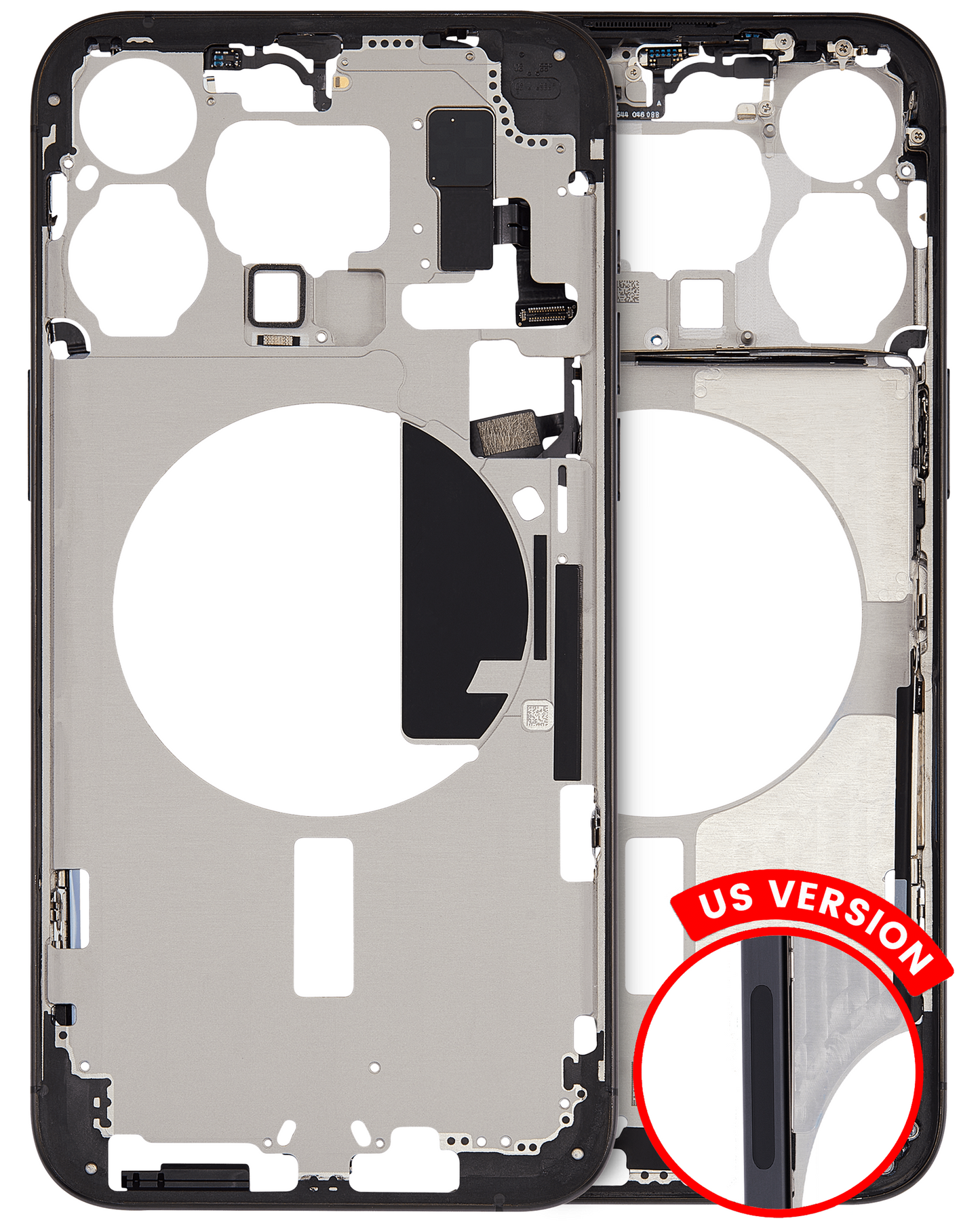 Mid-Frame Housing W/ Small Parts For iPhone 15 Pro Max (US Version) (Used OEM Pull: Grade B) (Black Titanium)
