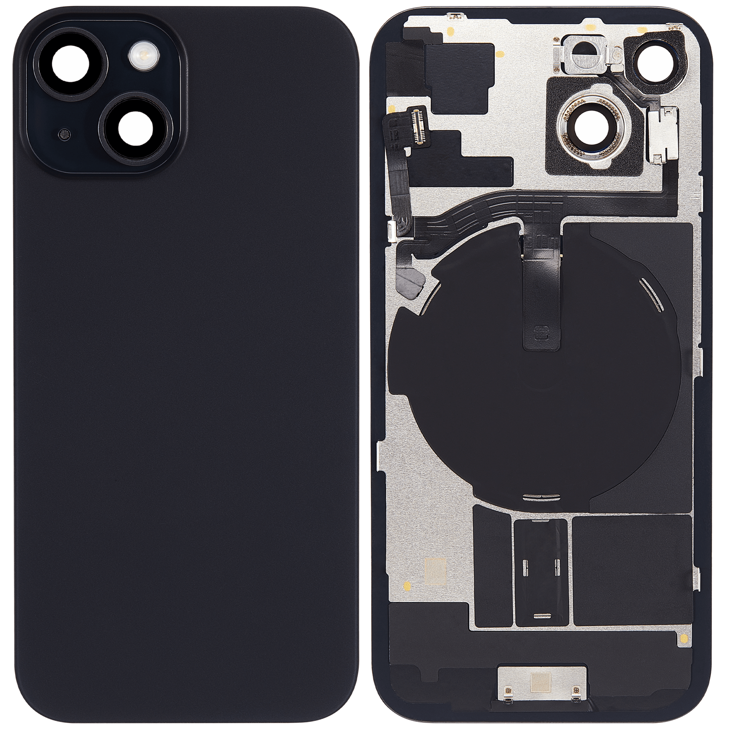 Back Glass w/ MagSafe Magnet & NFC & Flashlight Flex For iPhone 15 (Aftermarket) (Black) (No Logo)