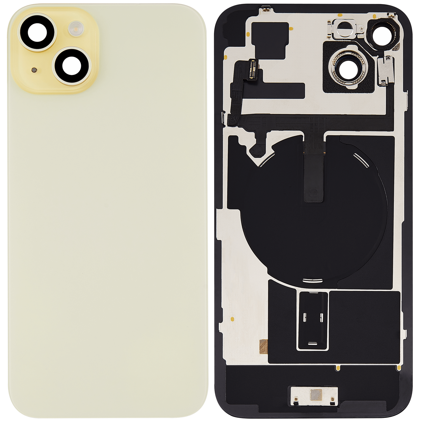 Back Glass w/ MagSafe Magnet & NFC & Flashlight Flex For iPhone 15 Plus (Aftermarket) (Yellow) (No Logo)