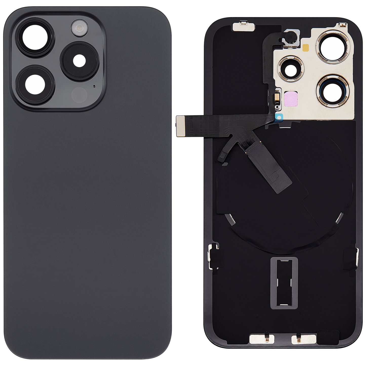 Back Glass w/ MagSafe Magnet & NFC & Flashlight Flex For iPhone 15 Pro (Aftermarket) (Black Titanium) (No Logo)