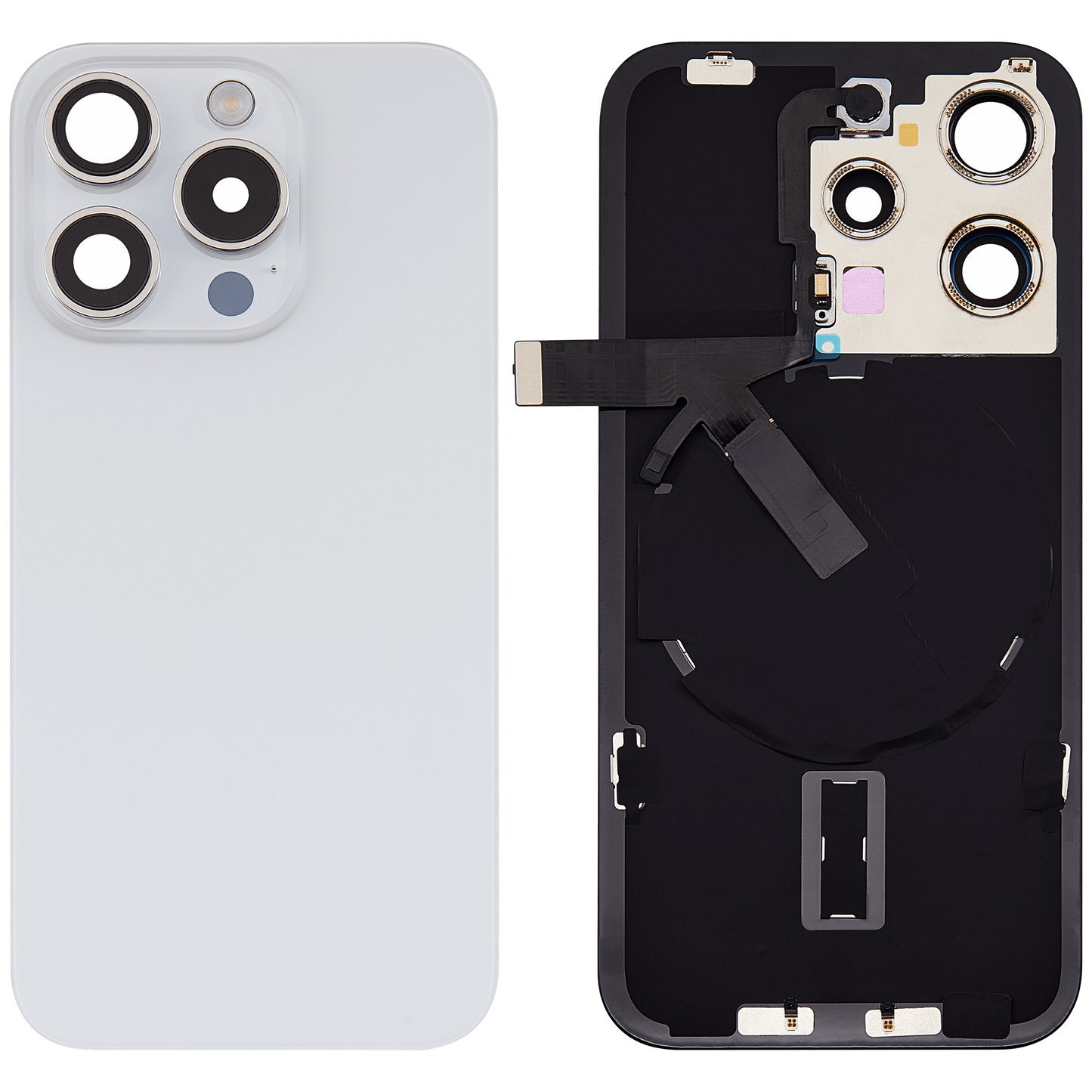 Back Glass w/ MagSafe Magnet & NFC & Flashlight Flex For iPhone 15 Pro (Aftermarket) (White Titanium) (No Logo)