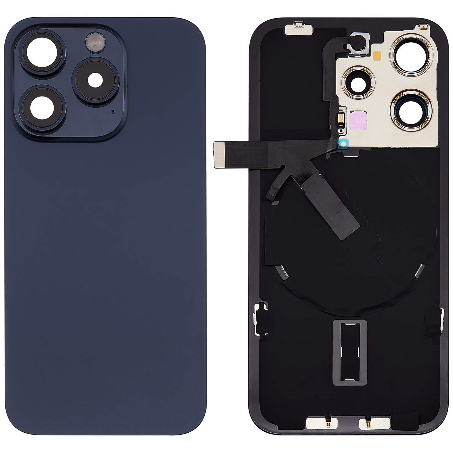 Back Glass w/ MagSafe Magnet & NFC & Flashlight Flex For iPhone 15 Pro (Aftermarket) (Blue Titanium) (No Logo)