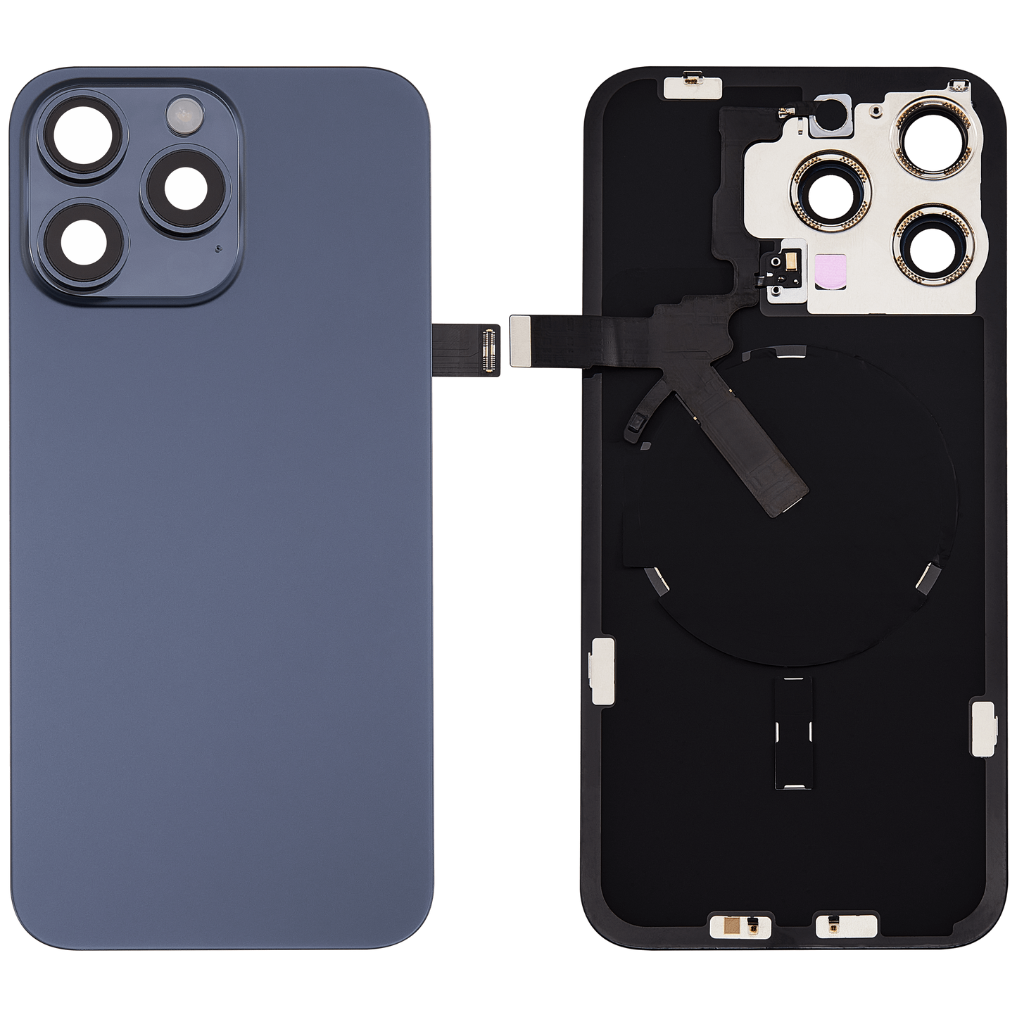 Back Glass w/ MagSafe Magnet & NFC & Flashlight Flex For iPhone 15 Pro Max (Aftermarket) (Blue Titanium) (No Logo)
