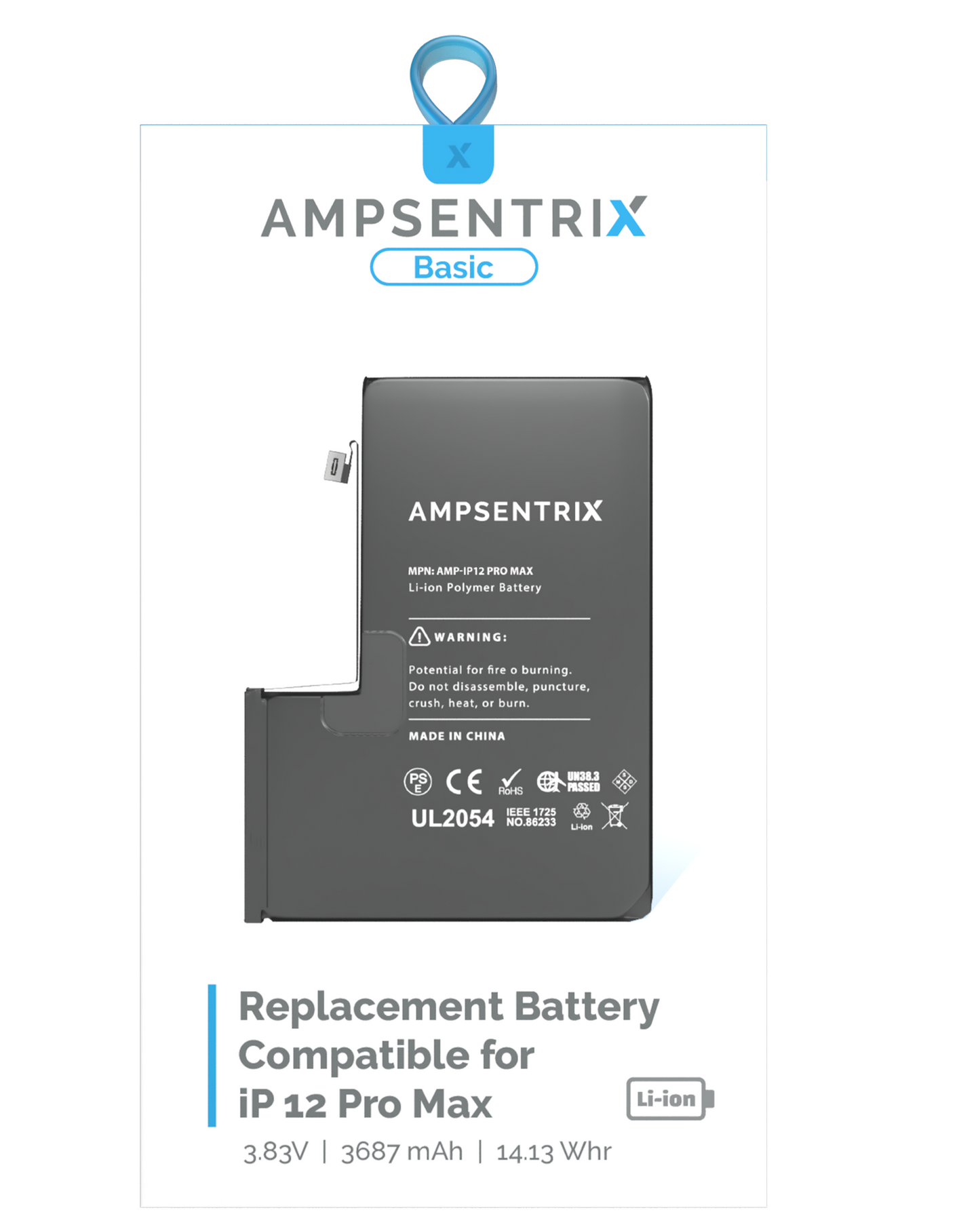 Replacement Battery For iPhone 12 Pro Max (AmpSentrix Basic)