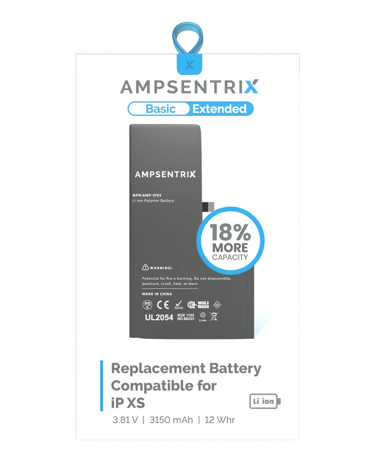 Replacement Battery For iPhone XS (AmpSentrix Basic Extended)