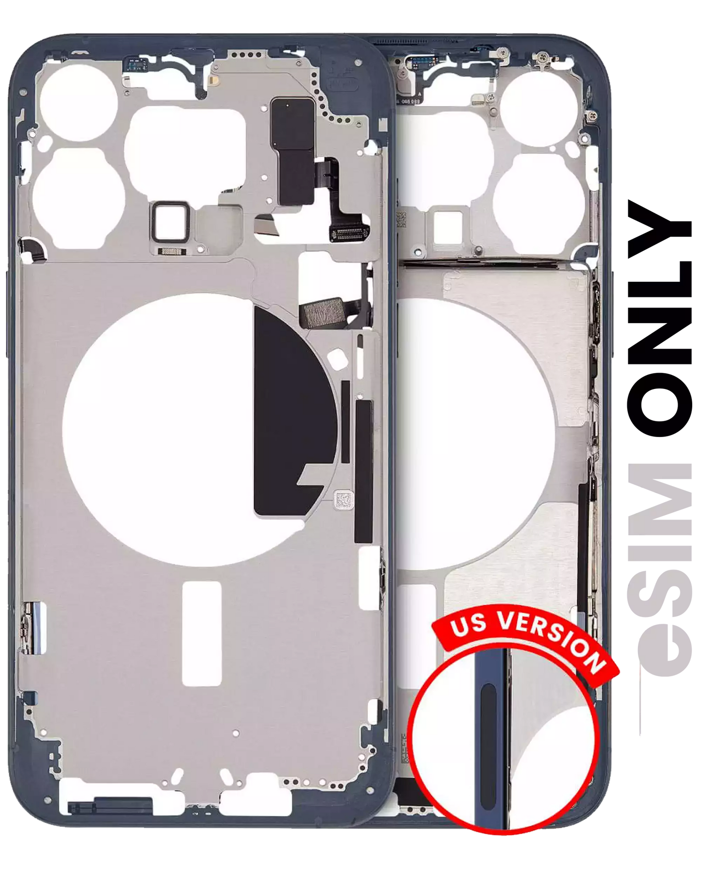 Mid-Frame Housing W/ Small Parts For iPhone 15 Pro Max (US Version) (Used OEM Pull: Grade C) (Blue Titanium)