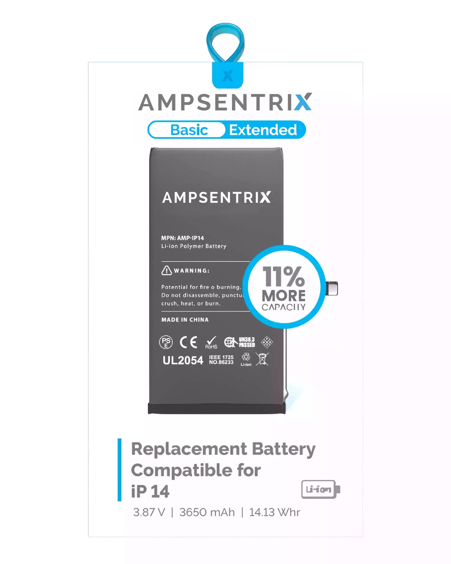 Replacement Battery For iPhone 14 (AmpSentrix Basic Extended)