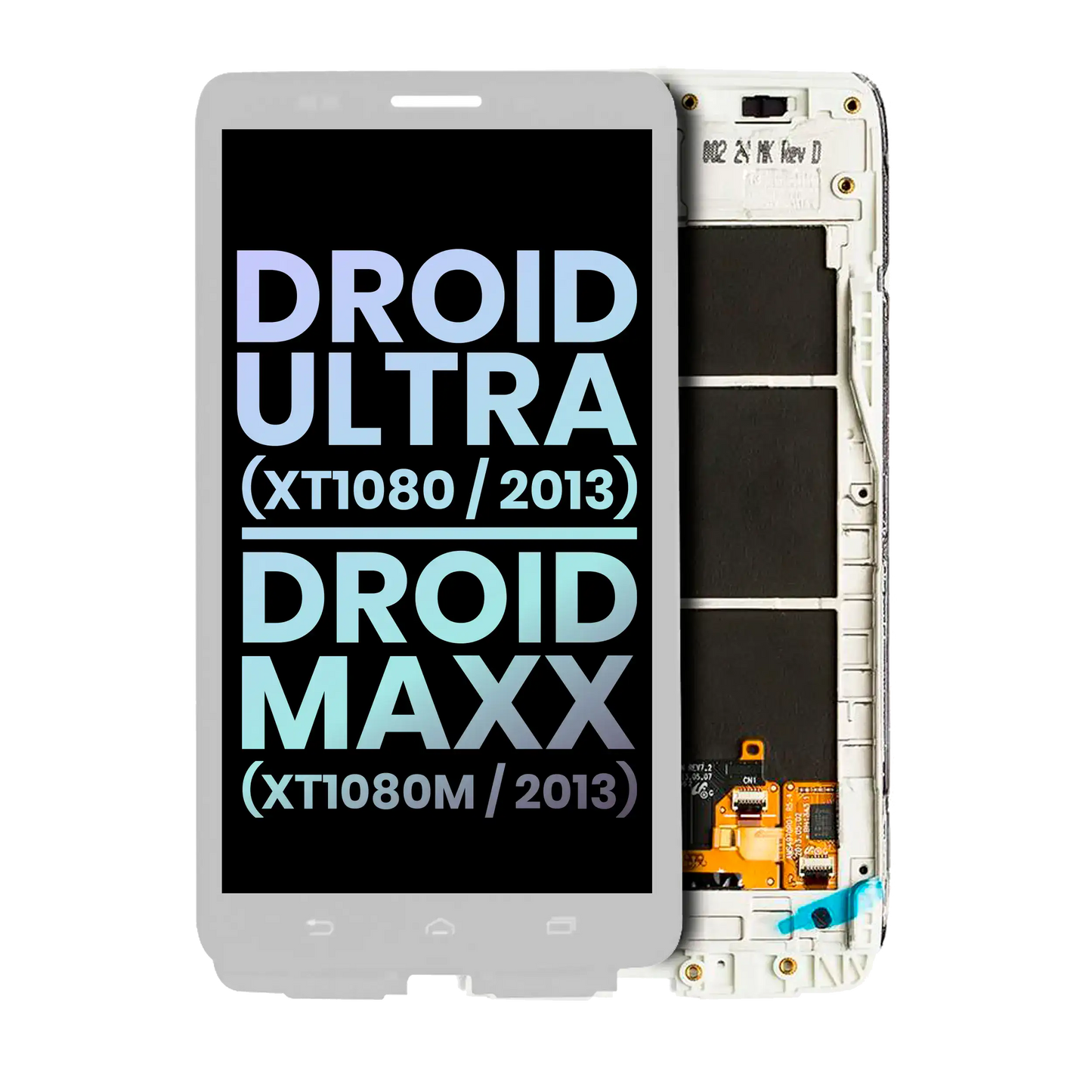 LCD Assembly With Frame for Motorola Droid Maxx (XT1080 / 2013) Genuine OEM White - replacement component front view, SKU 107082546438, image 1