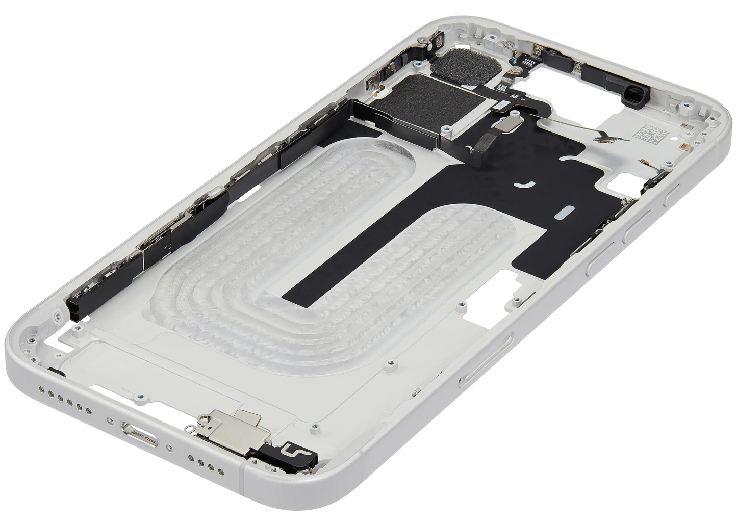 Mid-Frame Housing W/ Small Parts For iPhone 16 Plus (EU / Global Version) (Used OEM Pull: Grade A) (White)