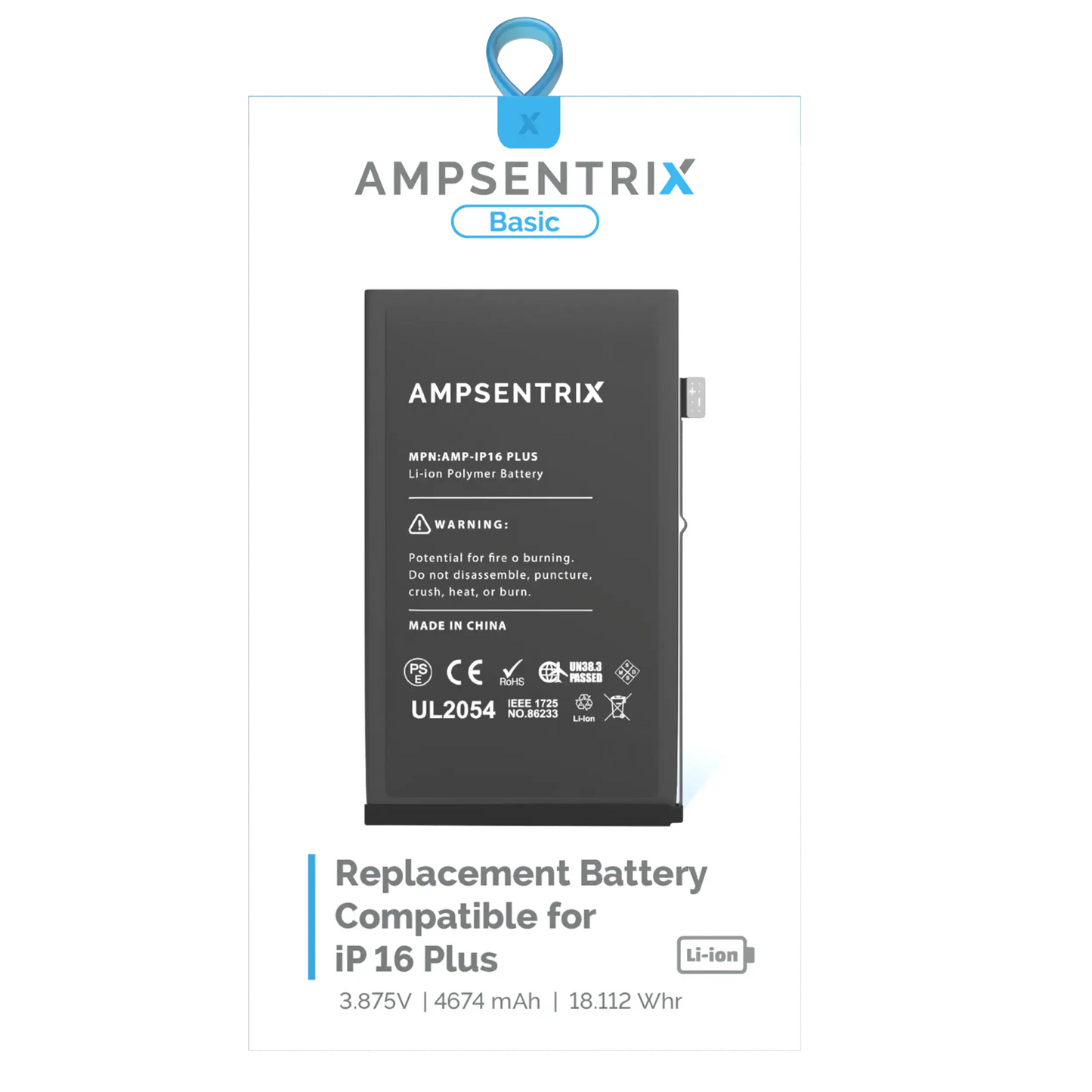 Replacement Battery For iPhone 16 Plus (AmpSentrix Basic)