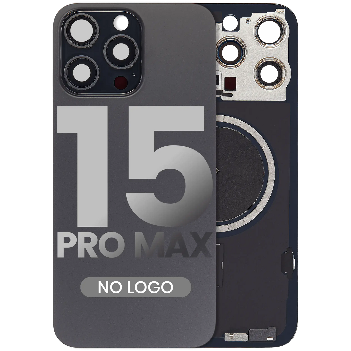 Back Glass w/ MagSafe Magnet For iPhone 15 Pro Max (Aftermarket) (Black Titanium) (No Logo)