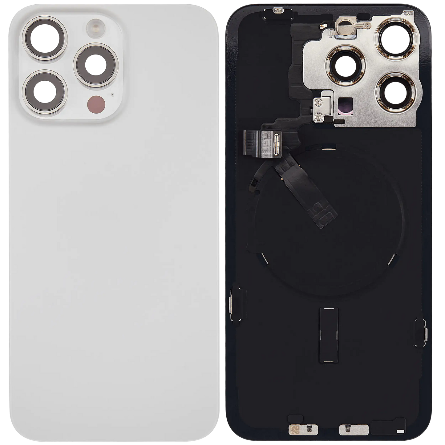 Back Glass w/ MagSafe Magnet & NFC & Flashlight Flex For iPhone 15 Pro Max (Used OEM Pull: Grade B) (White Titanium)