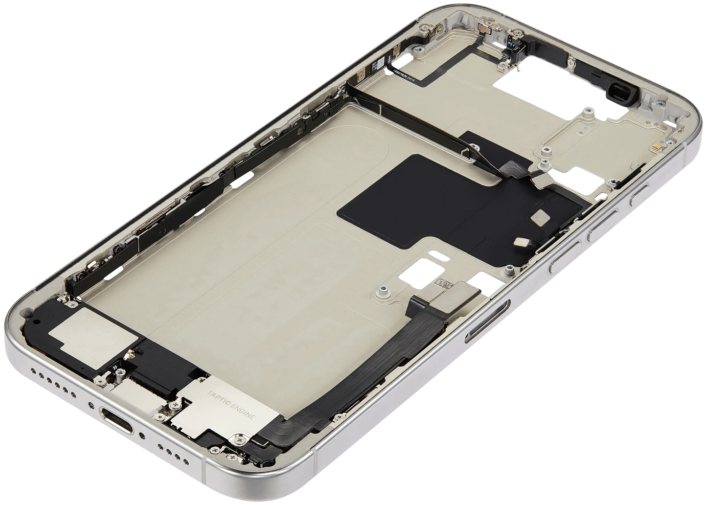 Mid-Frame Housing W/ Charging Port Flex & Small Parts For iPhone 16 Pro Max (EU / Global Version) (Used OEM Pull: Grade B) (White Titanium)