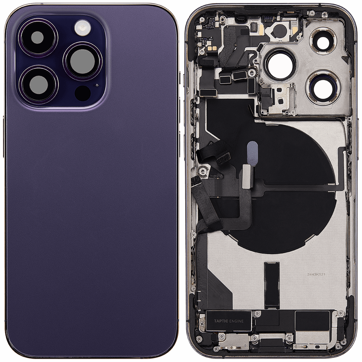 Back Housing W/ Charging Port Flex & Small Parts For iPhone 14 Pro (US Version) (Used OEM Pull: Grade C) (Deep Purple)