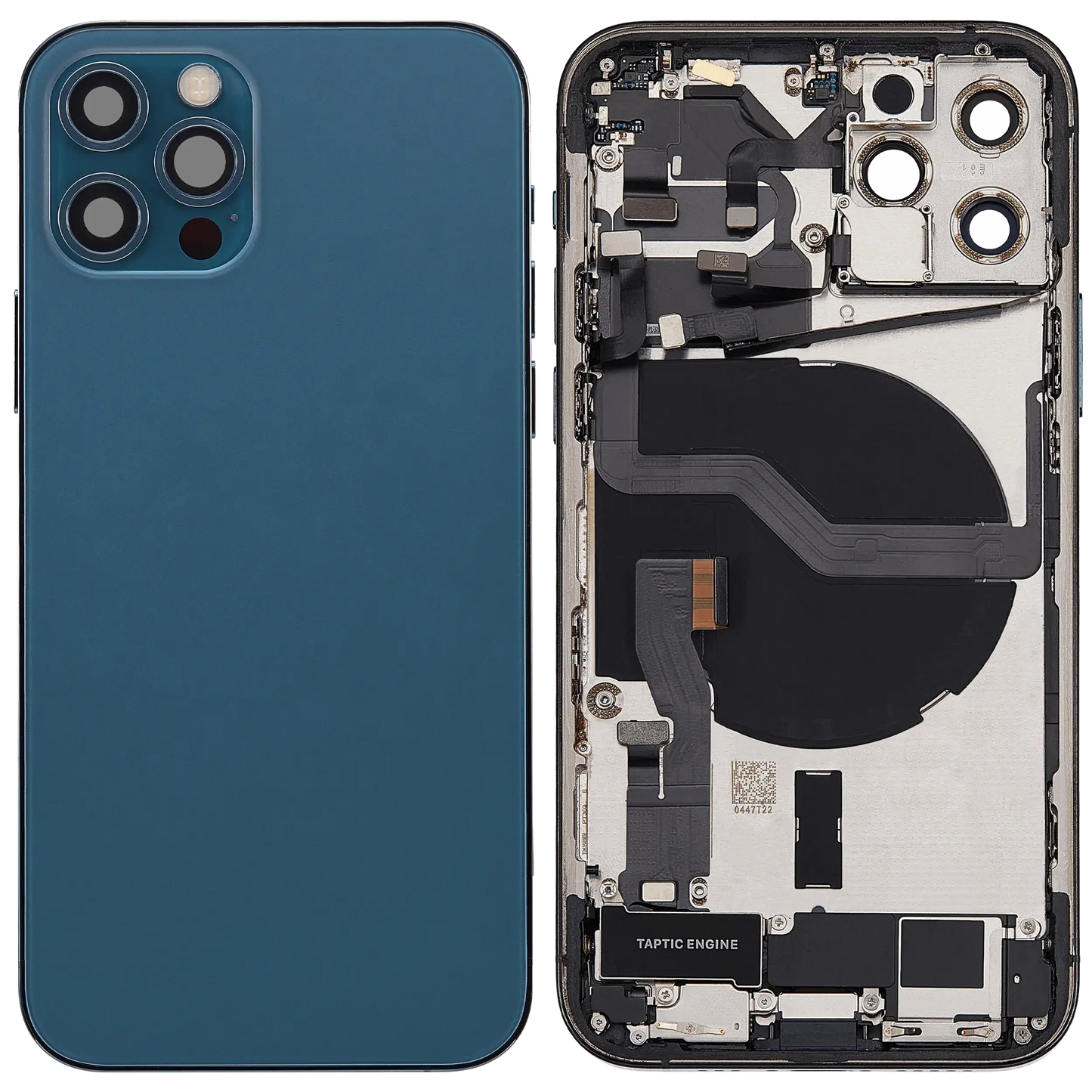 Back Housing W/ Charging Port Flex & Small Parts For iPhone 12 Pro (EU / Global Version) (Used OEM Pull: Grade C) (Pacific Blue)
