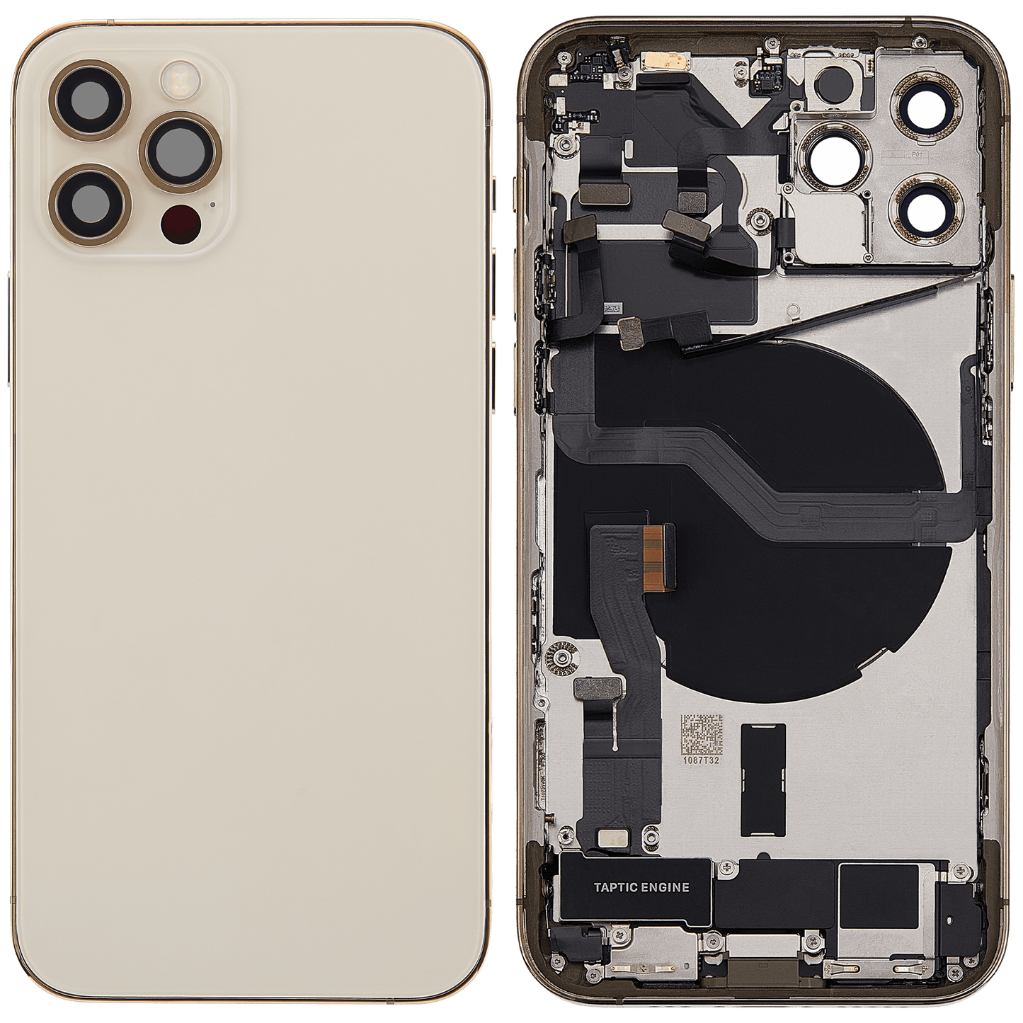 Back Housing W/ Charging Port Flex & Small Parts For iPhone 12 Pro (EU / Global Version) (Used OEM Pull: Grade B) (Gold)