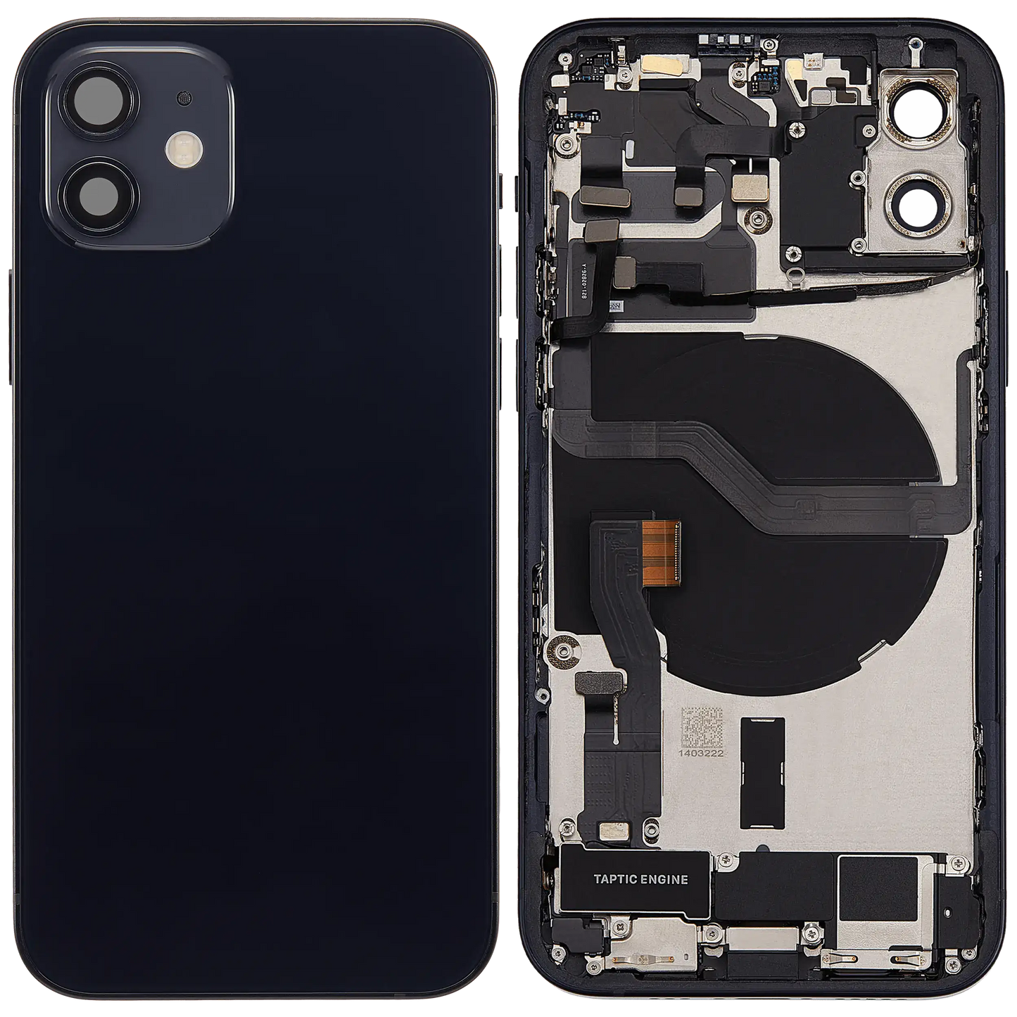 Back Housing W/ Charging Port Flex & Small Parts For iPhone 12 (US Version) (Used OEM Pull: Grade C) (Black)