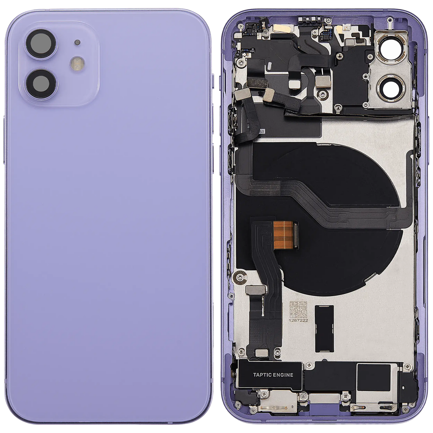 Back Housing W/ Charging Port Flex & Small Parts For iPhone 12 (US Version) (Used OEM Pull: Grade B) (Purple)