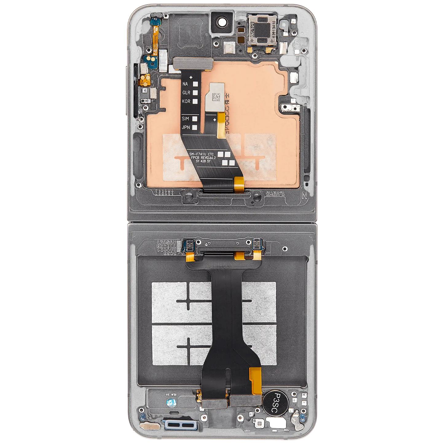 Inner OLED Assembly With Frame Compatible For Samsung Galaxy Z Flip 6 5G (F741) (US & International) (Aftermarket) (Silver Shadow)