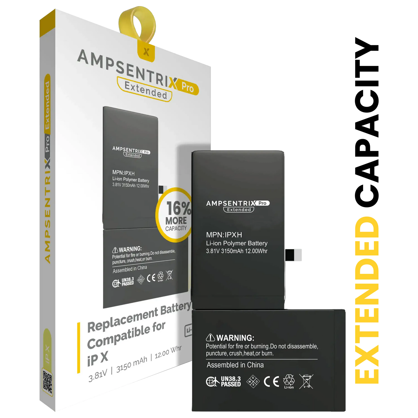 Replacement Battery For iPhone X (AmpSentrix Pro Extended)