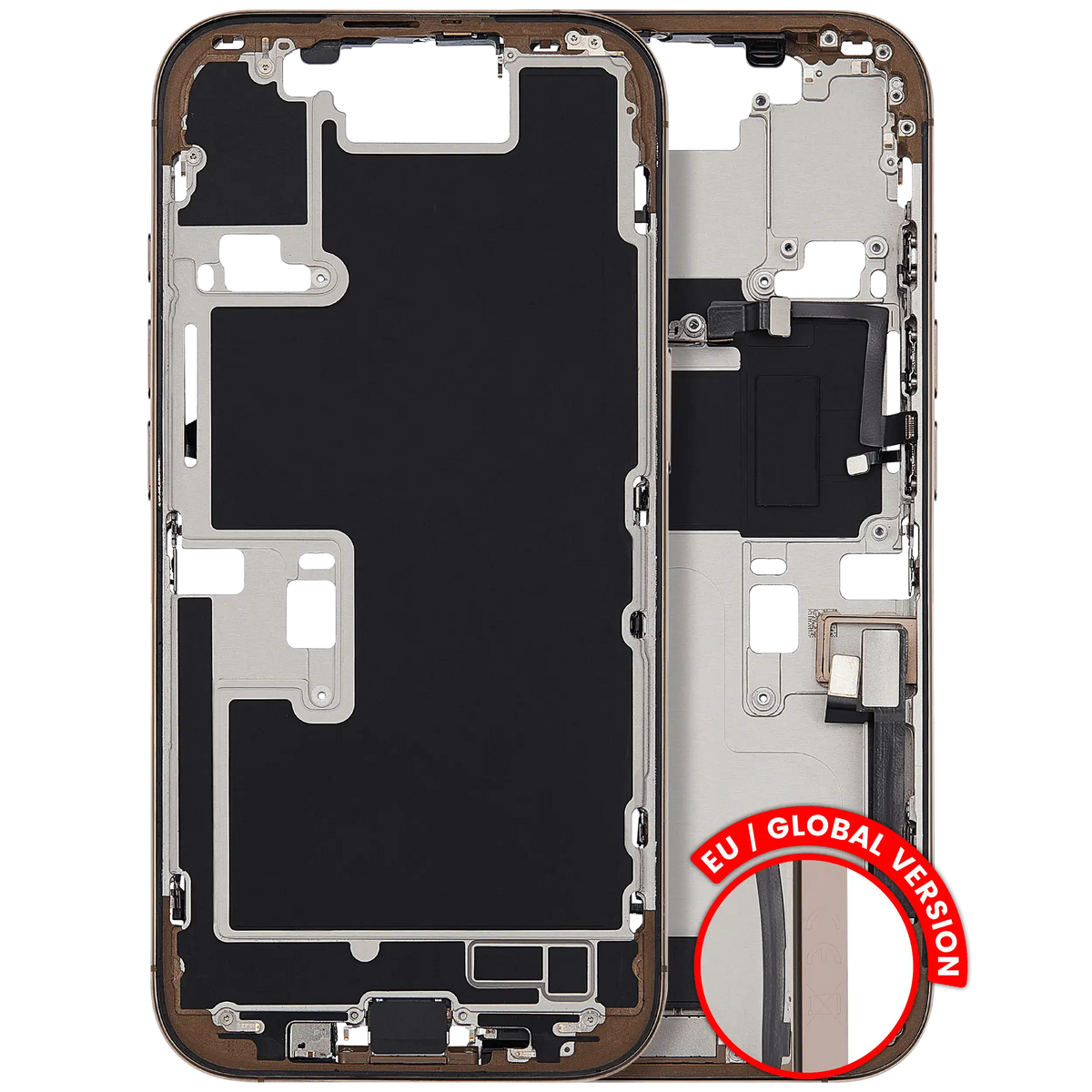 Mid-Frame Housing W/ Charging Port Flex & Small Parts For iPhone 16 Pro (EU / Global Version) (Used OEM Pull: Grade C) (Desert Titanium) — product photo 1