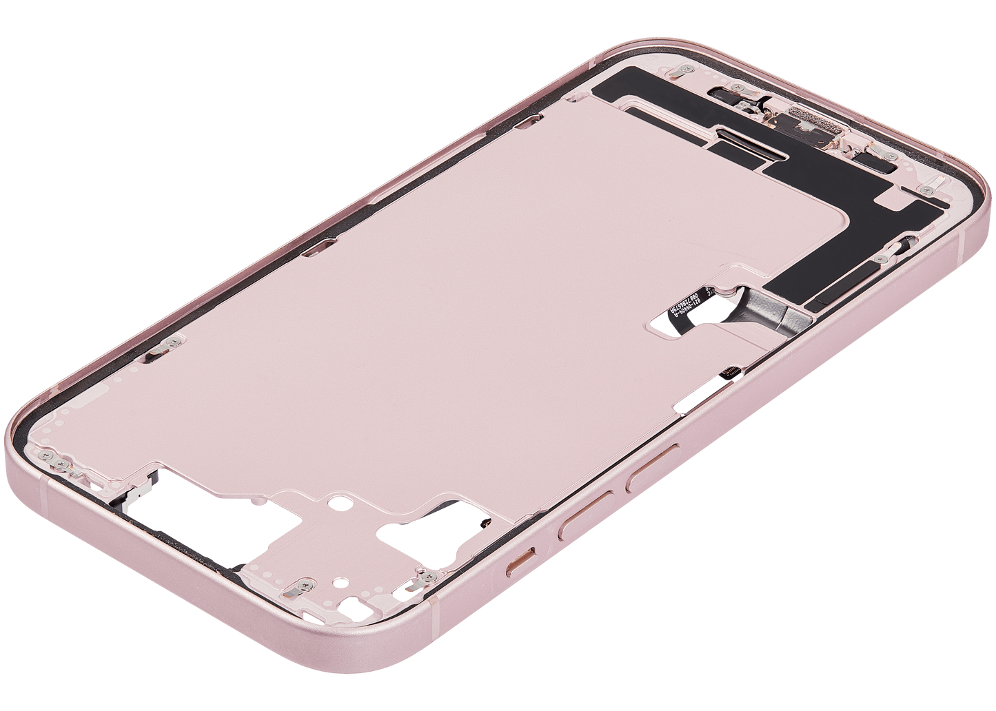 Mid-Frame Housing W/ Charging Port Flex & Small Parts For iPhone 15 (US Version) (Used OEM Pull: Grade B) (Pink)