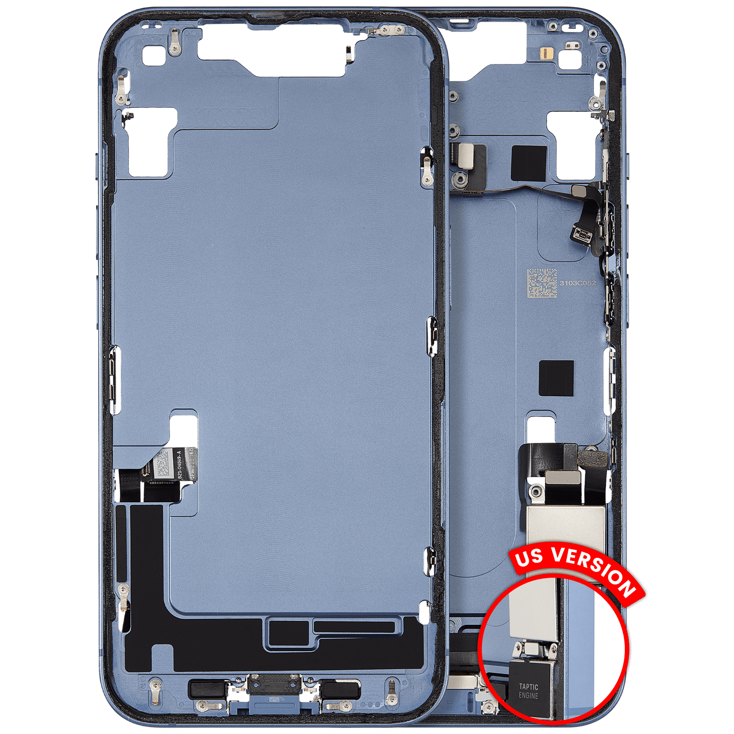 Mid-Frame Housing W/ Charging Port Flex & Small Parts For iPhone 14 (US Version) (Used OEM Pull: Grade A) (Blue)