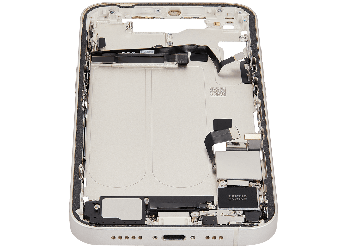 Mid-Frame Housing W/ Charging Port Flex & Small Parts For iPhone 14 (US Version) (Used OEM Pull: Grade C) (Starlight)