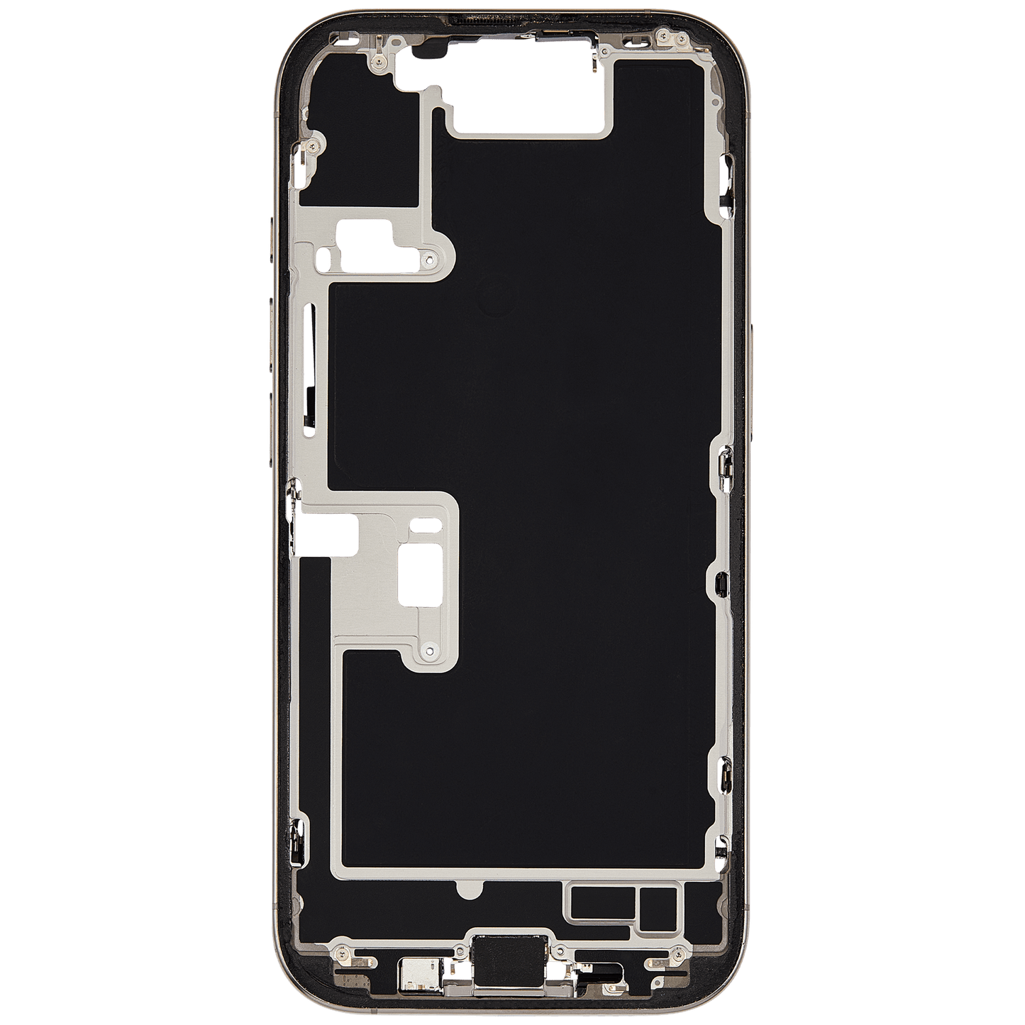 Mid-Frame Housing W/ Charging Port Flex & Small Parts For iPhone 16 Pro (US Version) (Used OEM Pull: Grade A) (Natural Titanium)