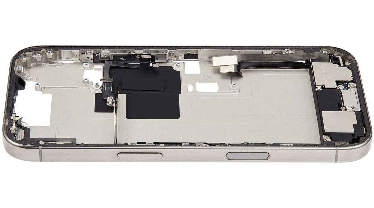 Mid-Frame Housing W/ Charging Port Flex & Small Parts For iPhone 16 Pro (US Version) (Used OEM Pull: Grade A) (Natural Titanium) — product photo 7