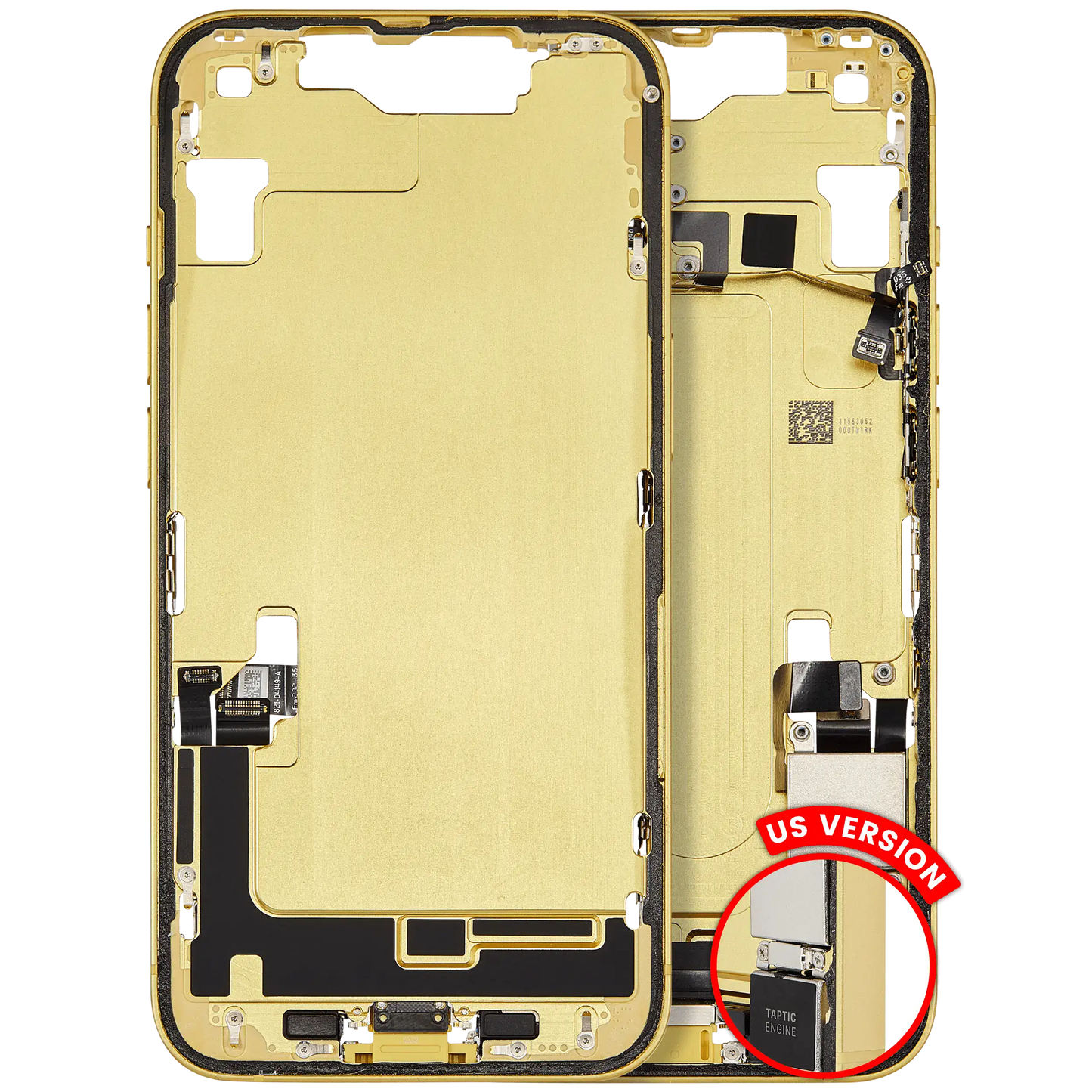 Mid-Frame Housing W/ Charging Port Flex & Small Parts For iPhone 14 (US Version) (Used OEM Pull: Grade B) (Yellow)