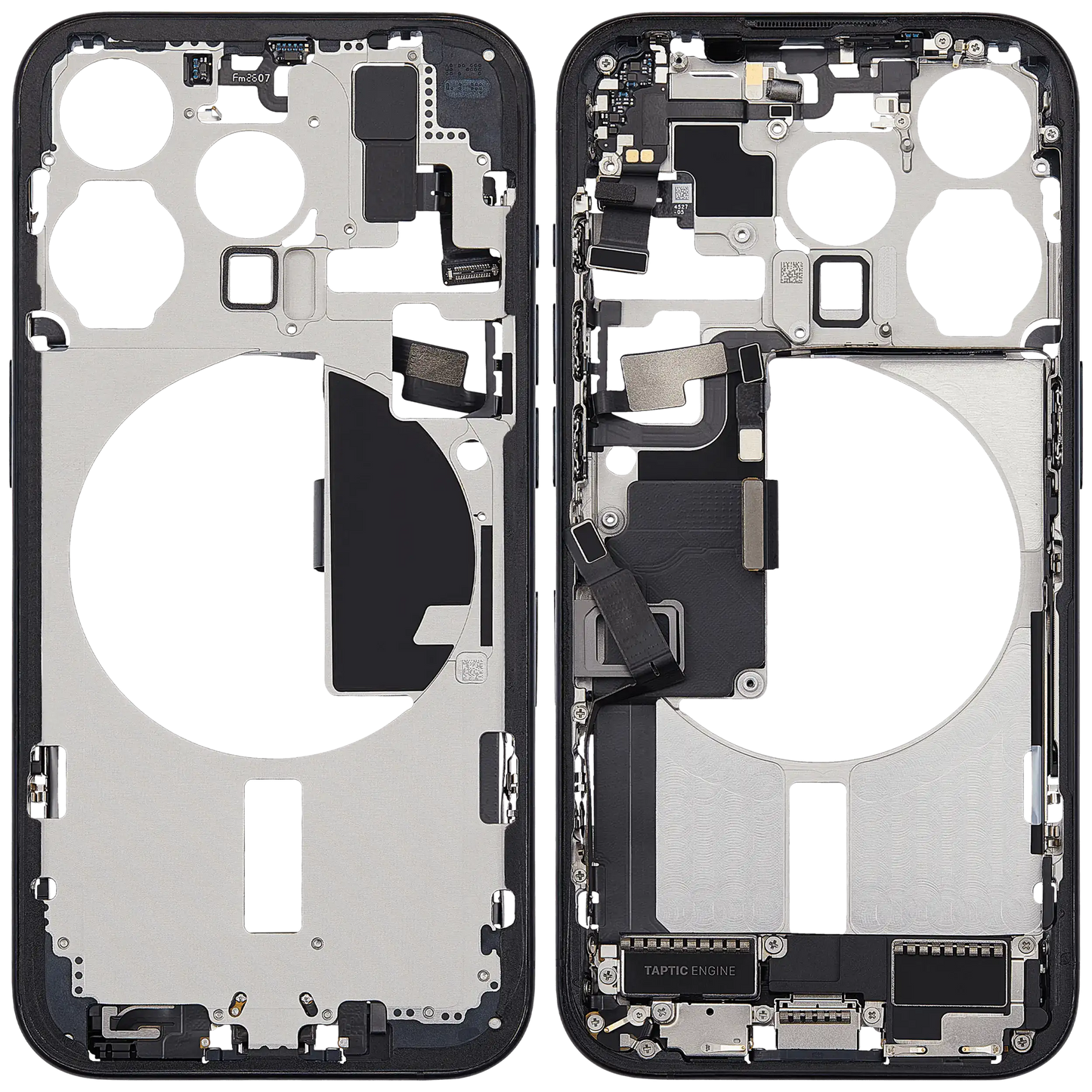 Mid-Frame Housing W/ Charging Port Flex & Small Parts For iPhone 15 Pro (EU / Global Version) (Used OEM Pull: Grade C) (Blue Titanium)