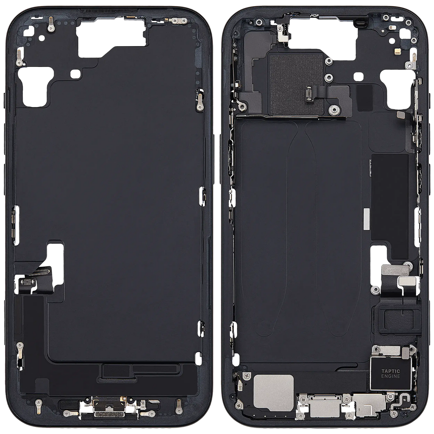 Mid-Frame Housing W/ Charging Port Flex & Small Parts For iPhone 15 (EU / Global Version) (Used OEM Pull: Grade A) (Black)