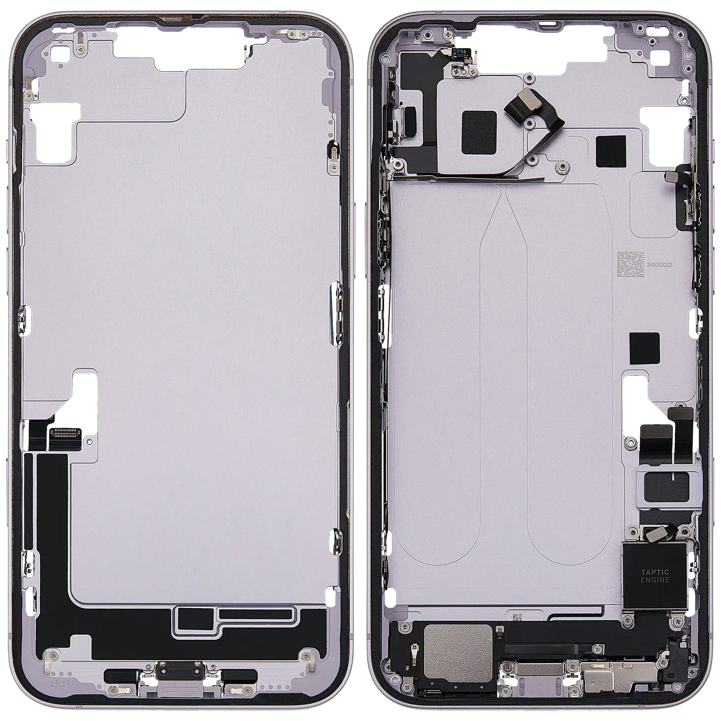 Mid-Frame Housing W/ Charging Port Flex & Small Parts For iPhone 14 Plus (EU / Global Version) (Used OEM Pull: Grade A) (Purple)