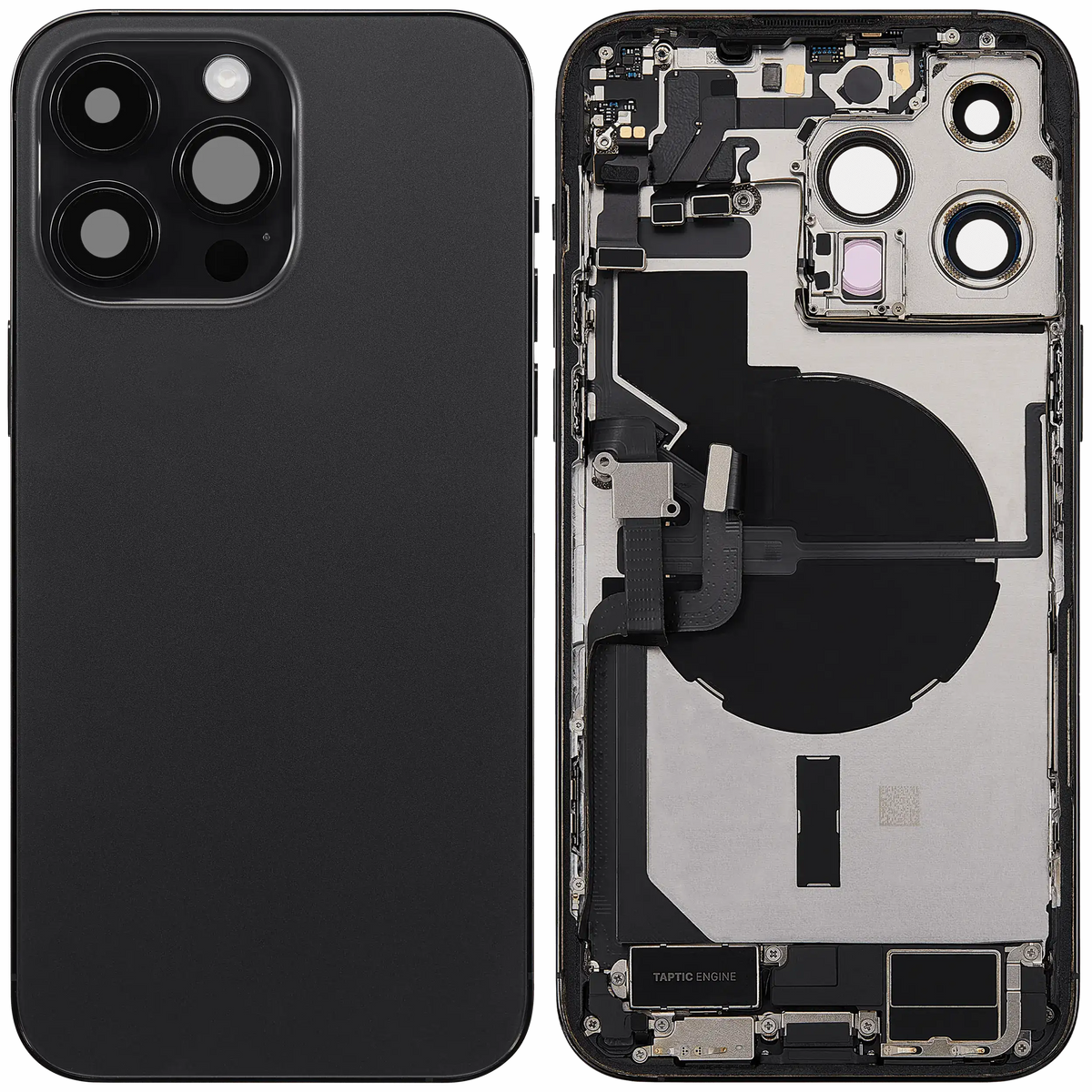 Back Housing W/ Charging Port Flex & Small Parts For iPhone 14 Pro Max (US Version) (Used OEM Pull: Grade B) (Space Black)