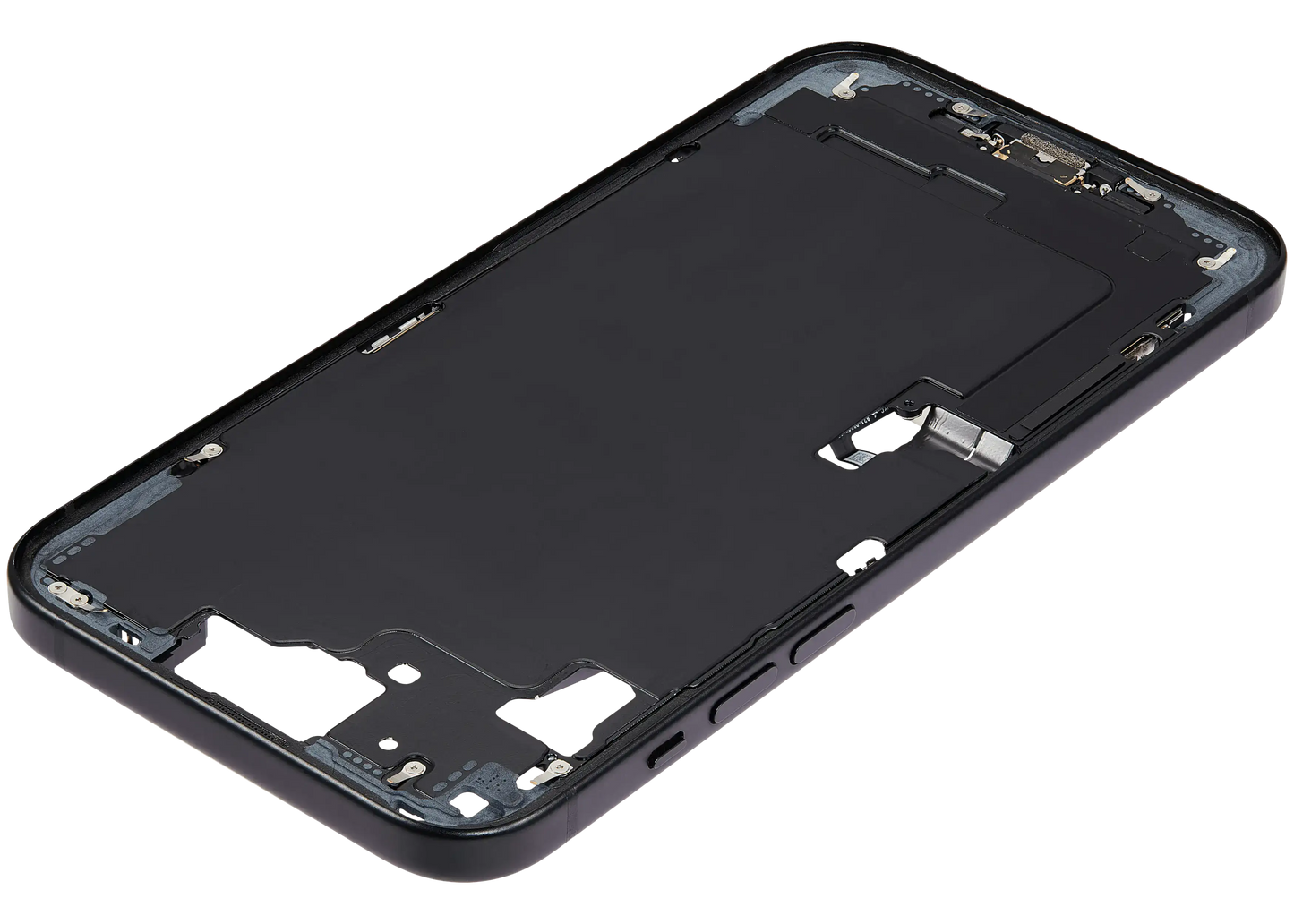 Mid-Frame Housing W/ Charging Port Flex & Small Parts For iPhone 15 Plus (US Version) (Used OEM Pull: Grade B) (Black)