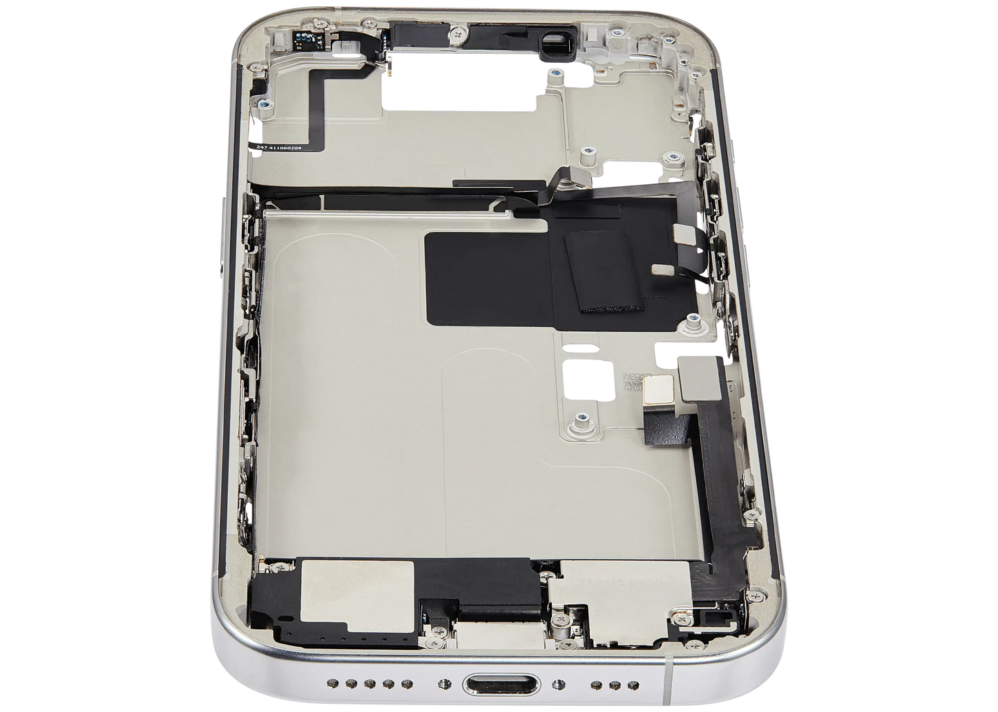 Mid-Frame Housing W/ Charging Port Flex & Small Parts For iPhone 16 Pro (US Version) (Used OEM Pull: Grade A) (White Titanium)