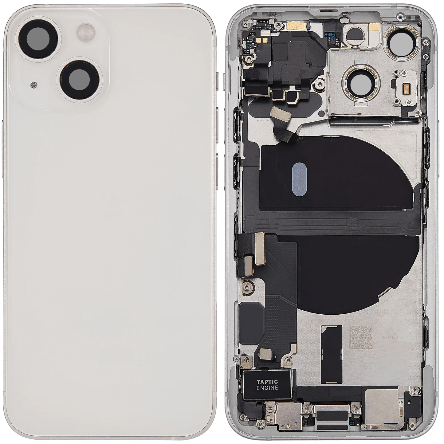 Back Housing W/ Charging Port Flex & Small Parts For iPhone 13 Mini (EU / Global Version) (Used OEM Pull: Grade A) (Starlight)