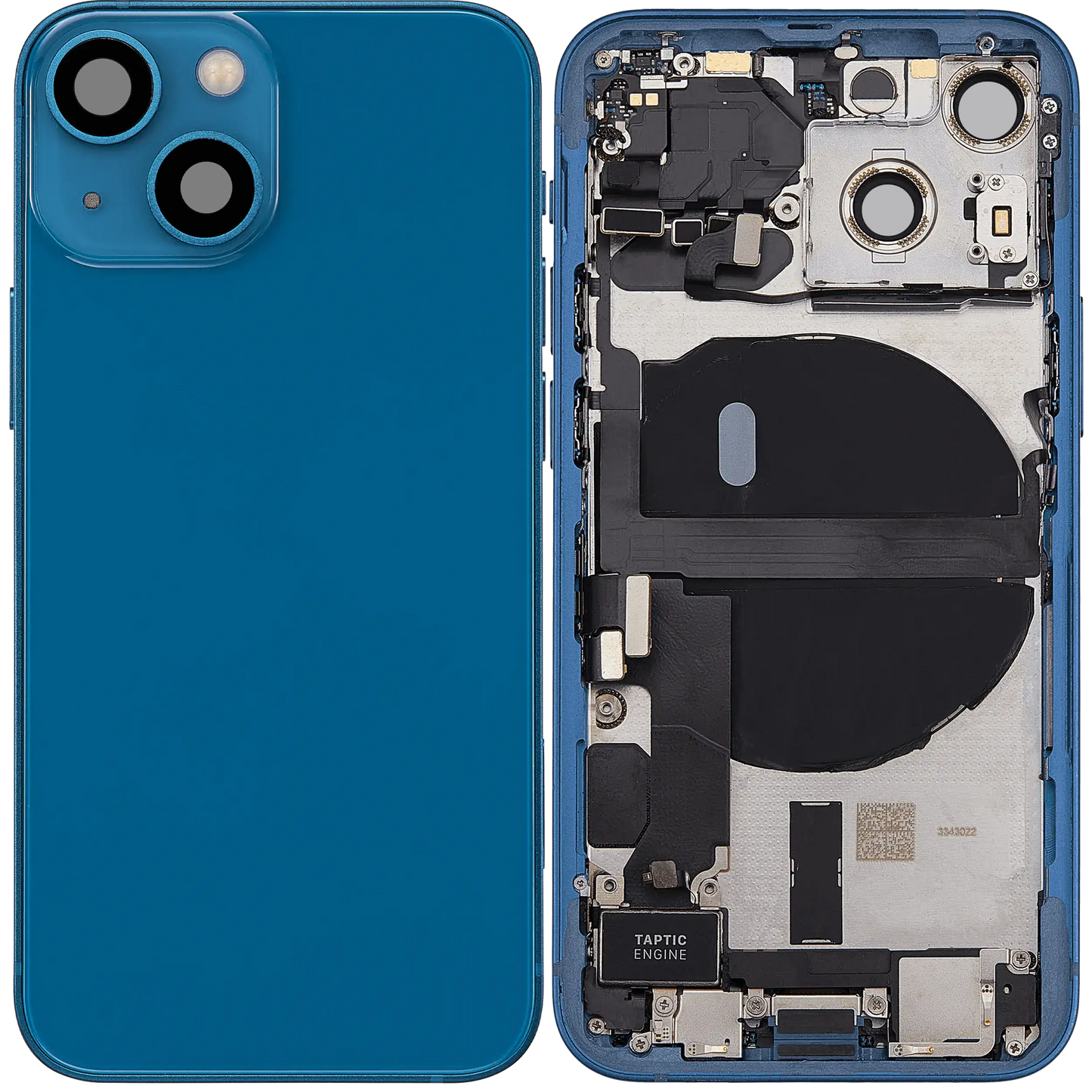 Back Housing W/ Charging Port Flex & Small Parts For iPhone 13 Mini (US Version) (Used OEM Pull: Grade C) (Blue)