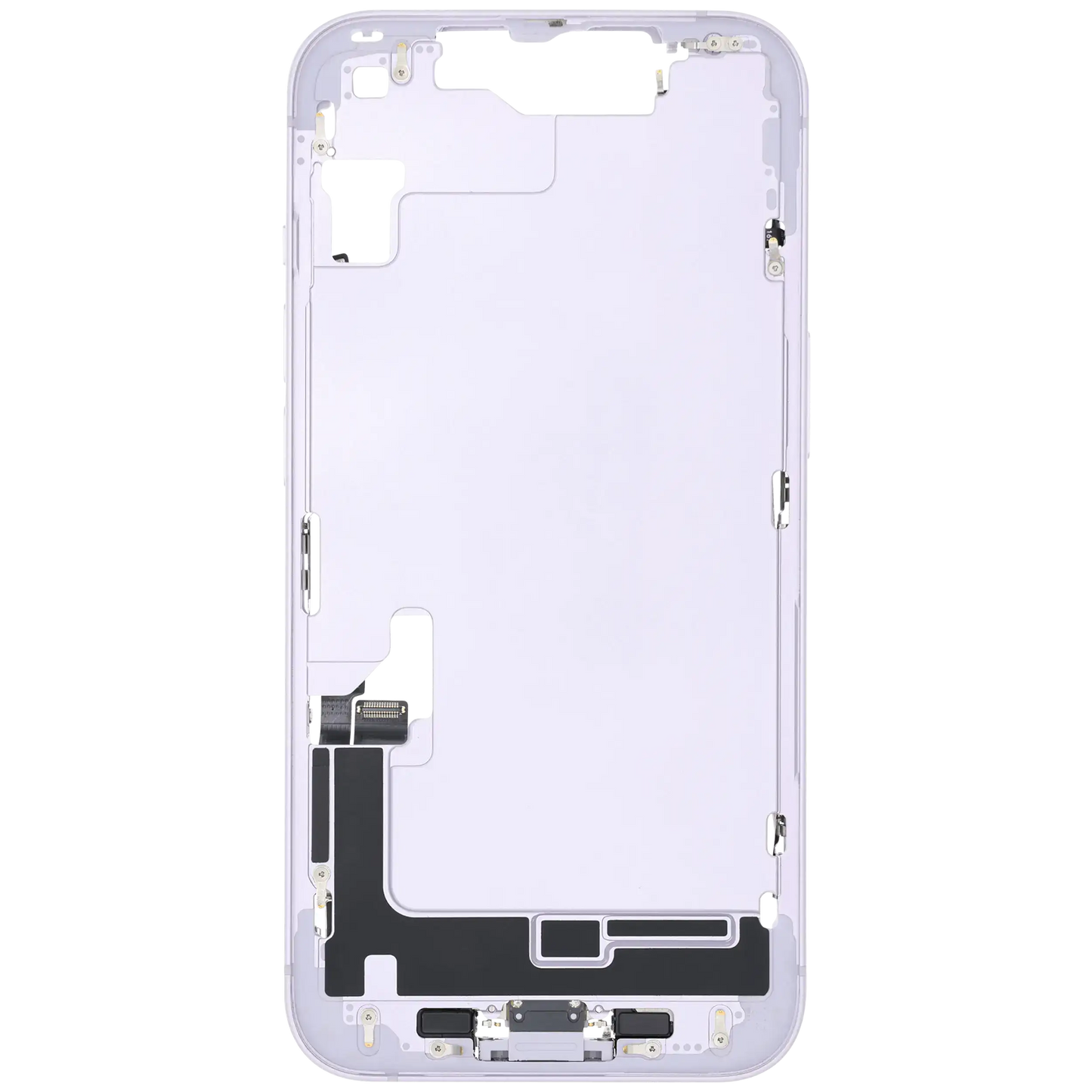 Mid-Frame Housing W/ Charging Port Flex & Small Parts For iPhone 14 (US Version) (Used OEM Pull: Grade A) (Purple)