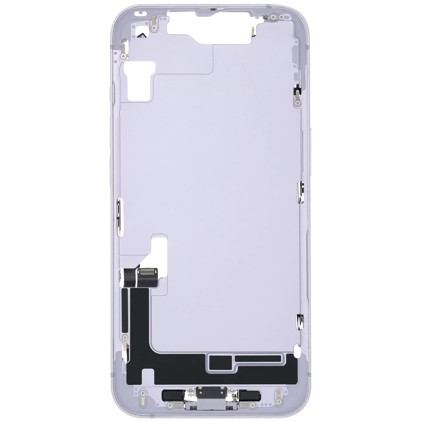 Mid-Frame Housing W/ Charging Port Flex & Small Parts For iPhone 14 (US Version) (Used OEM Pull: Grade B) (Purple)