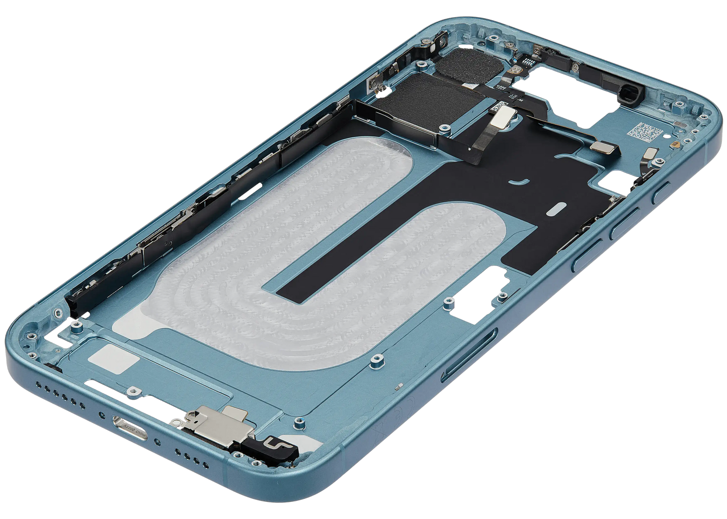 Mid-Frame Housing W/ Small Parts For iPhone 16 Plus (EU / Global Version) (Used OEM Pull: Grade B) (Teal)