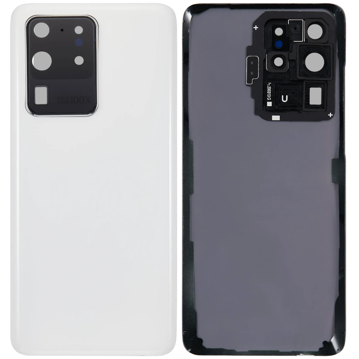 Back Cover Glass With Camera Lens For Samsung Galaxy S20 Ultra 5G (No Logo) (Aftermarket Plus) (Cloud White)